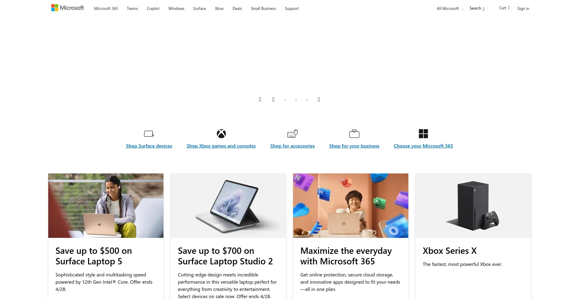 Screenshot of microsoft.com homepage