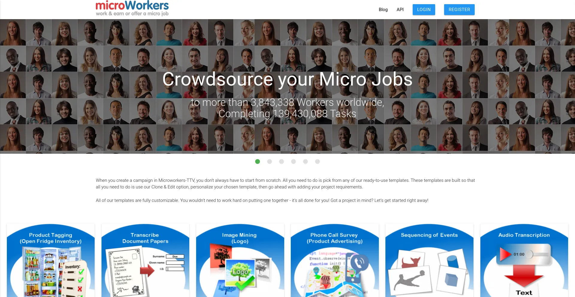 Screenshot of microworkers.com homepage