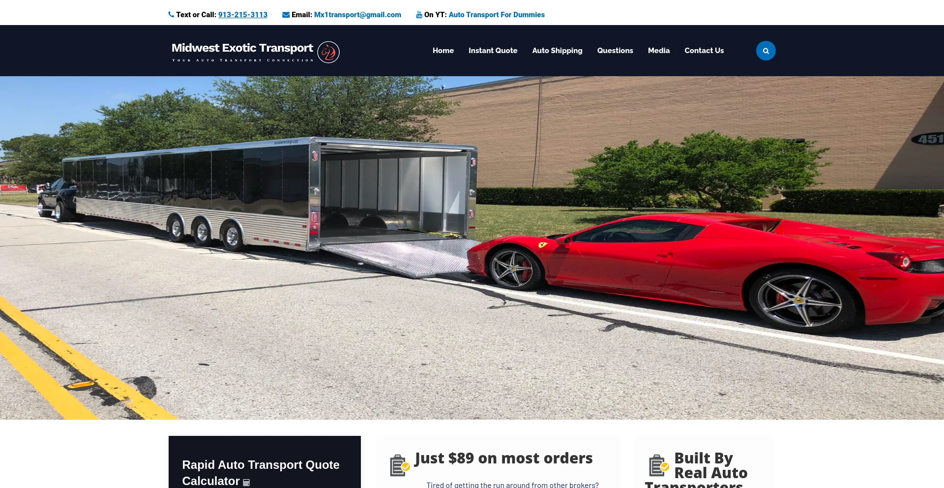 Screenshot of midwestexotictransport.com homepage