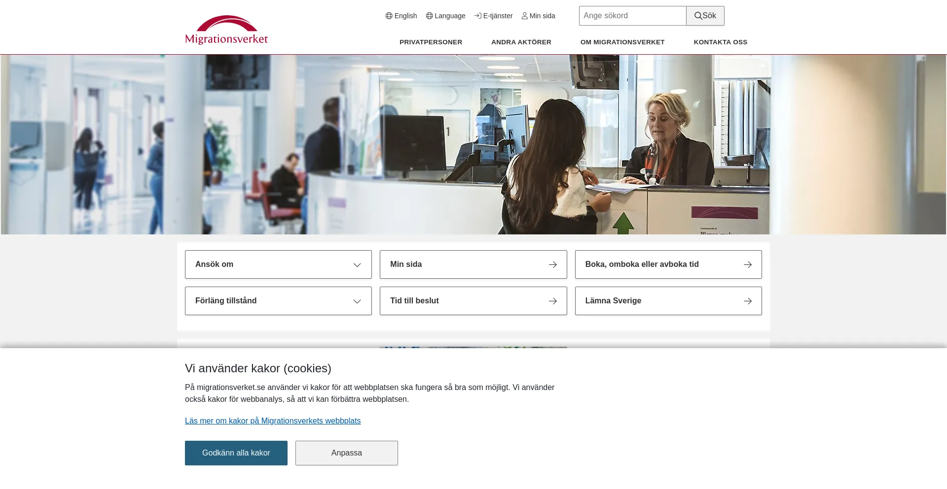 Screenshot of migrationsverket.se homepage
