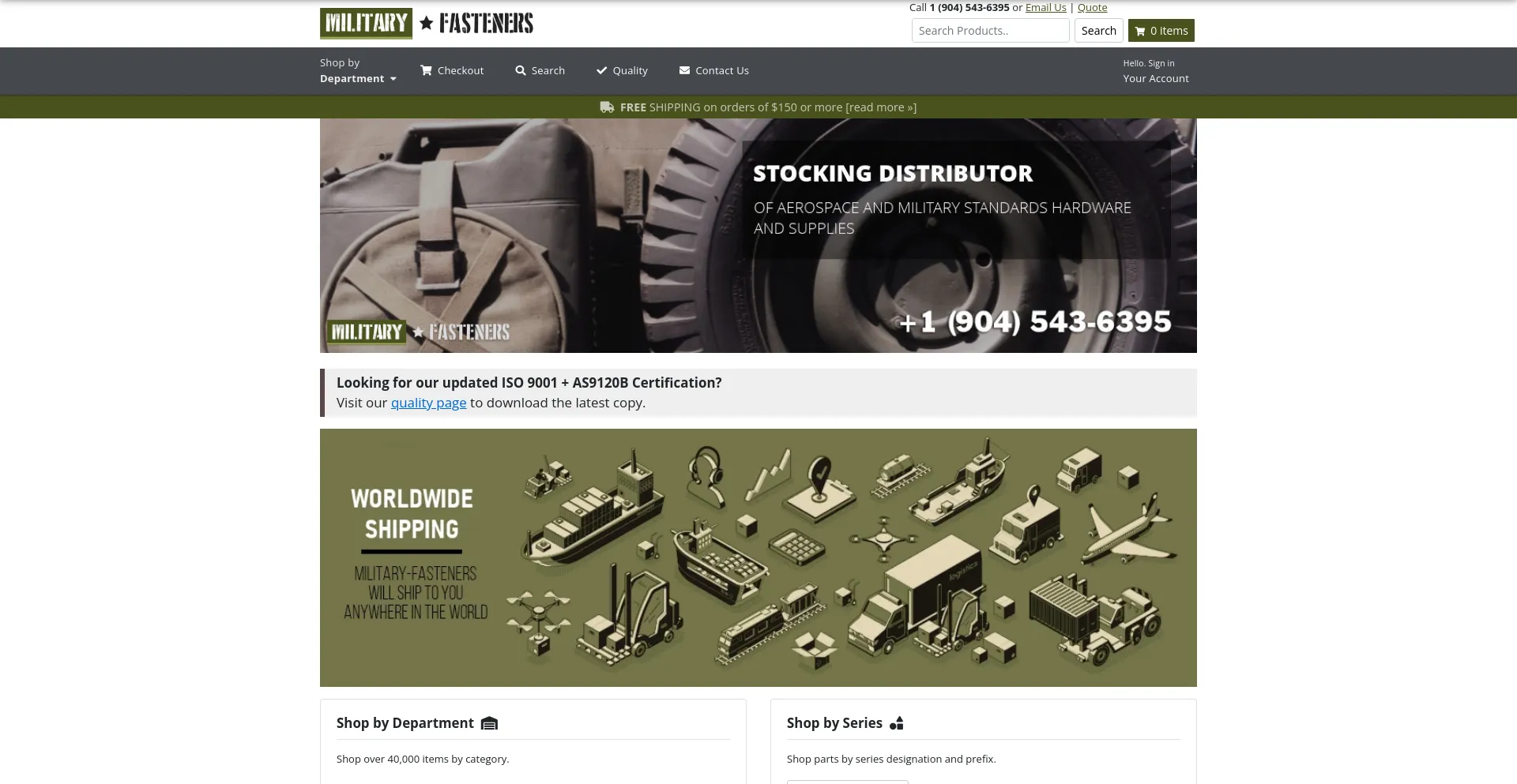 Screenshot of military-fasteners.com homepage