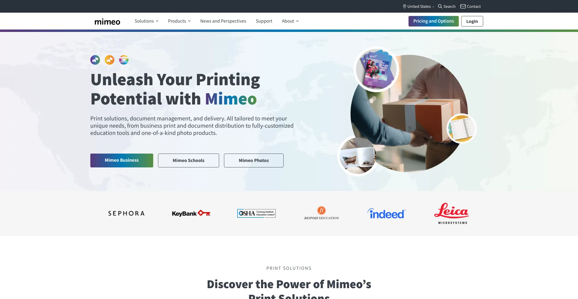 Screenshot of mimeo.com homepage