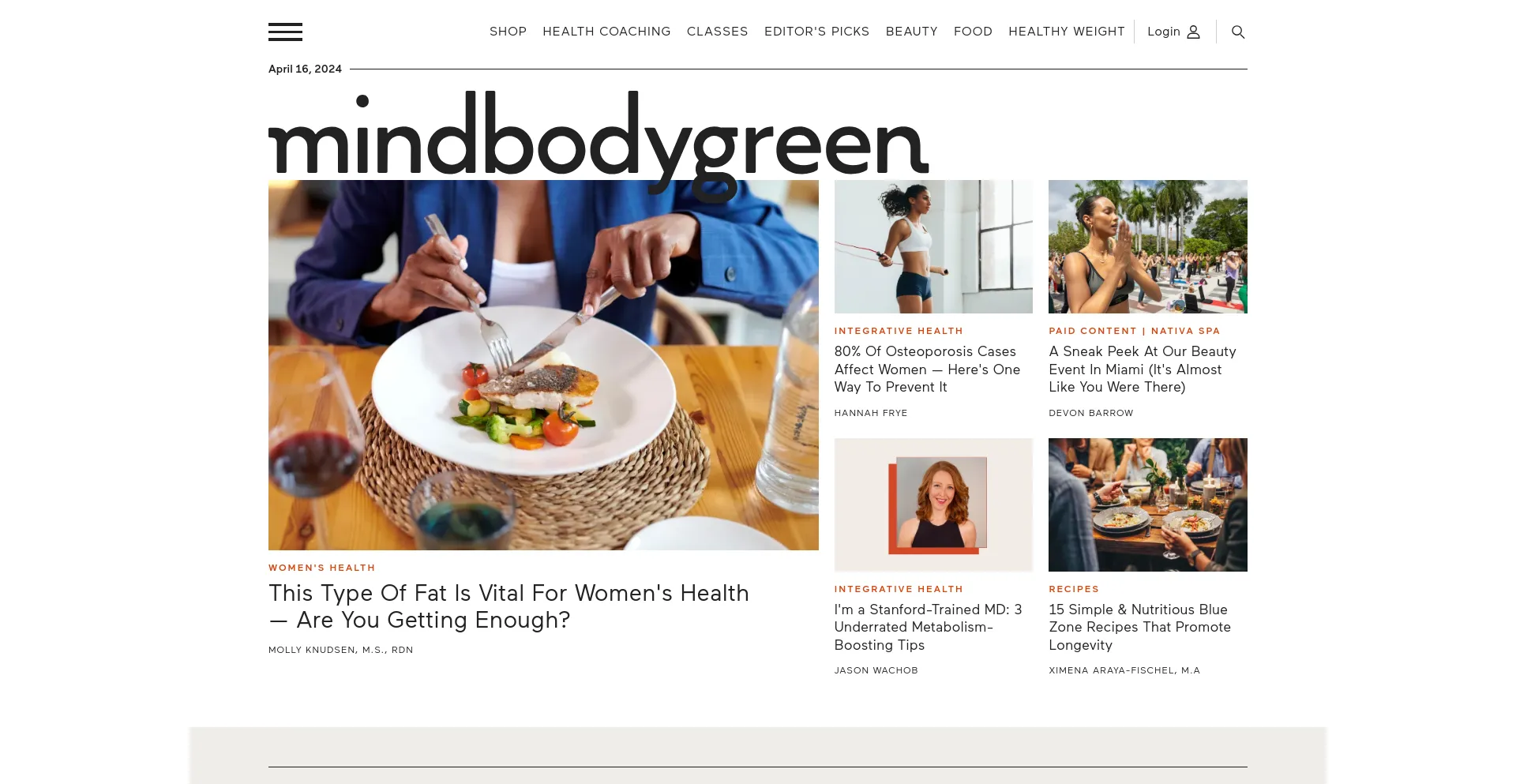 Screenshot of mindbodygreen.com homepage