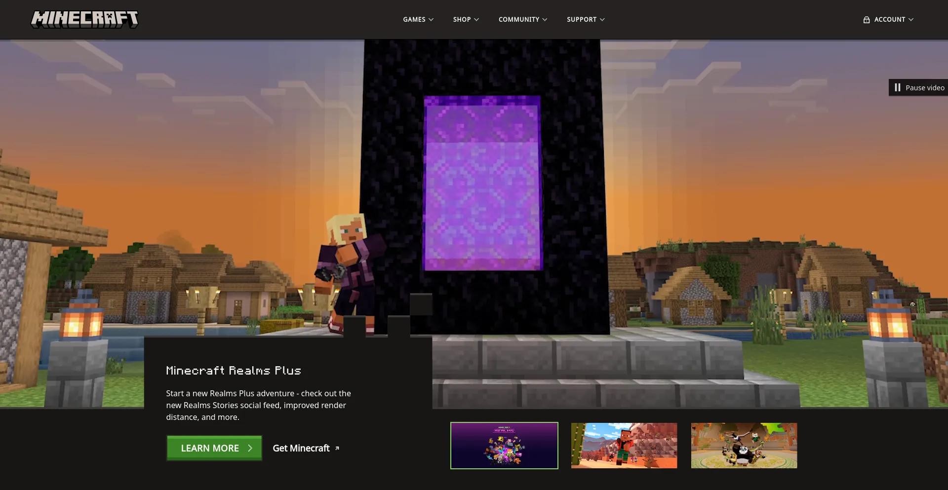 Screenshot of minecraft.net homepage