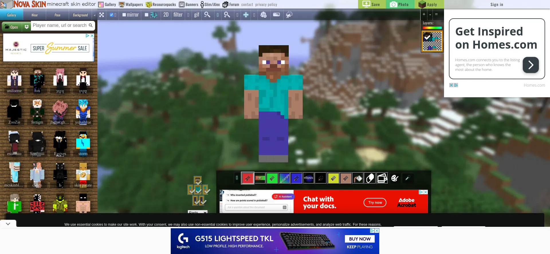 Screenshot of minecraft.novaskin.me homepage