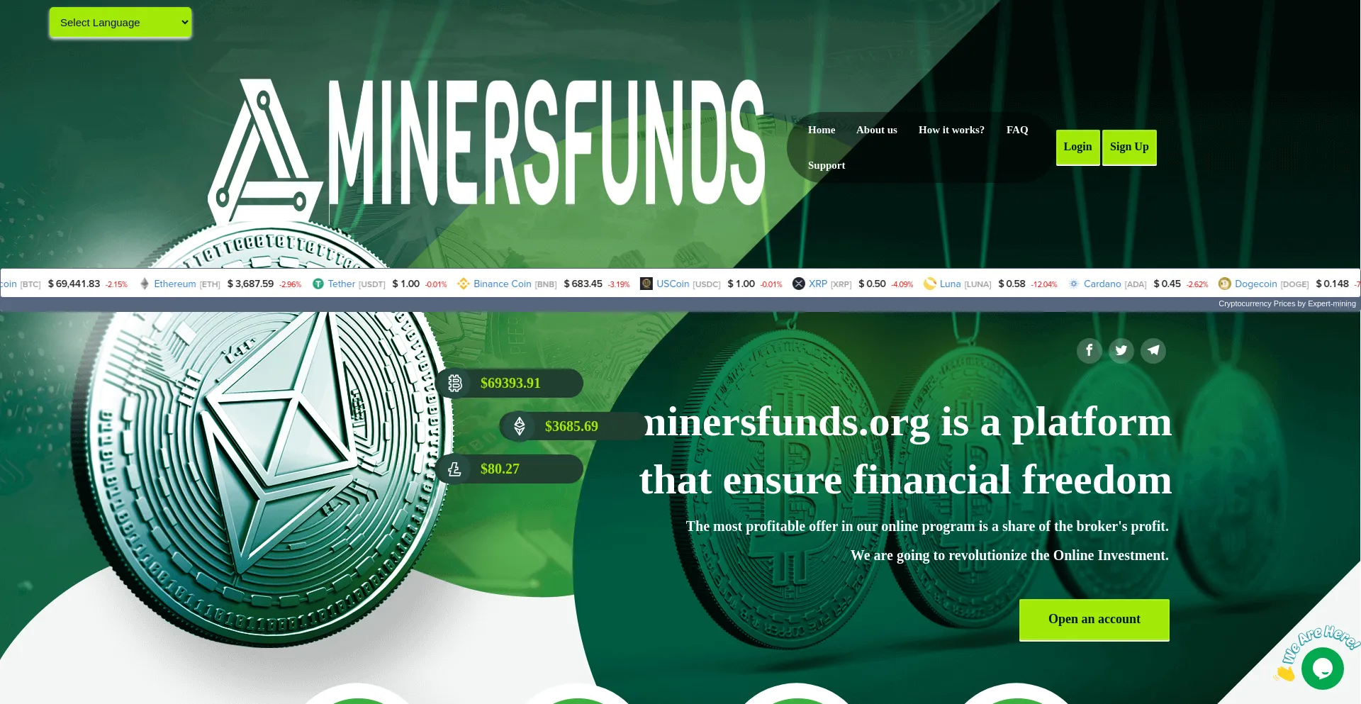 Screenshot of minersfunds.org homepage