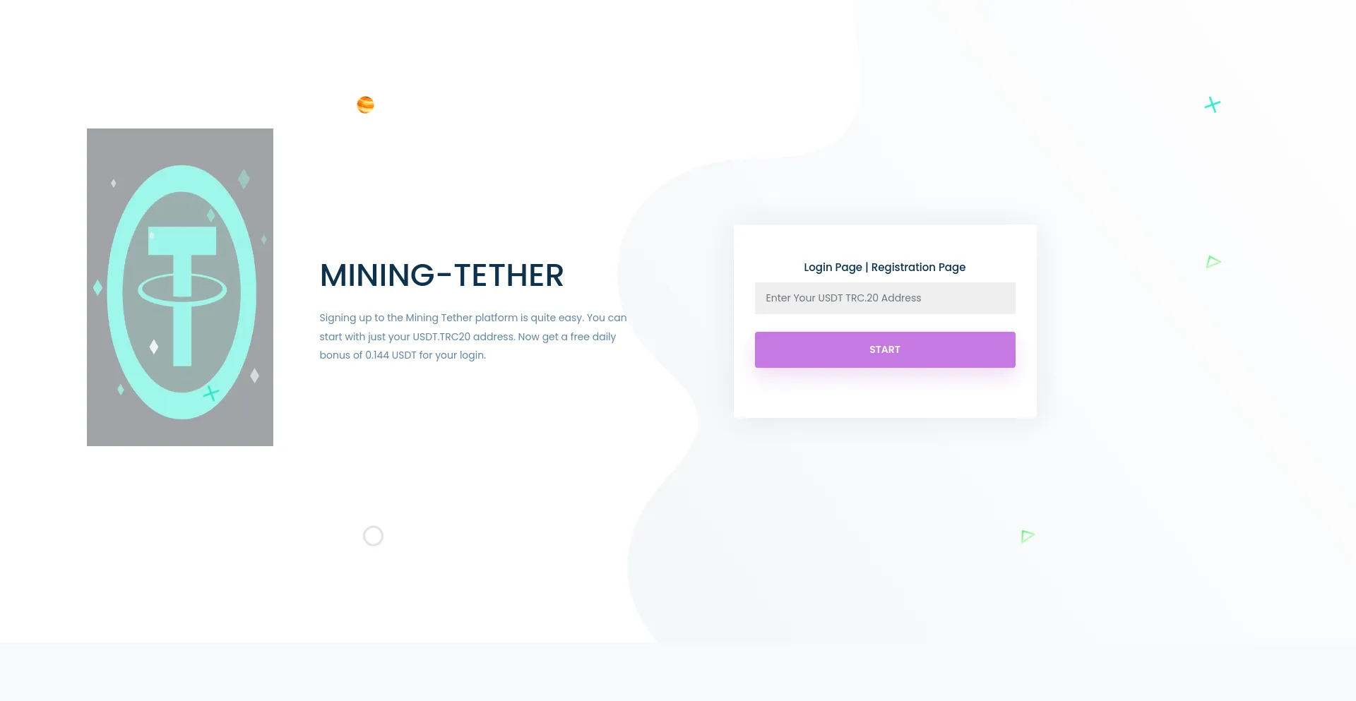 Screenshot of mining-tether.com homepage