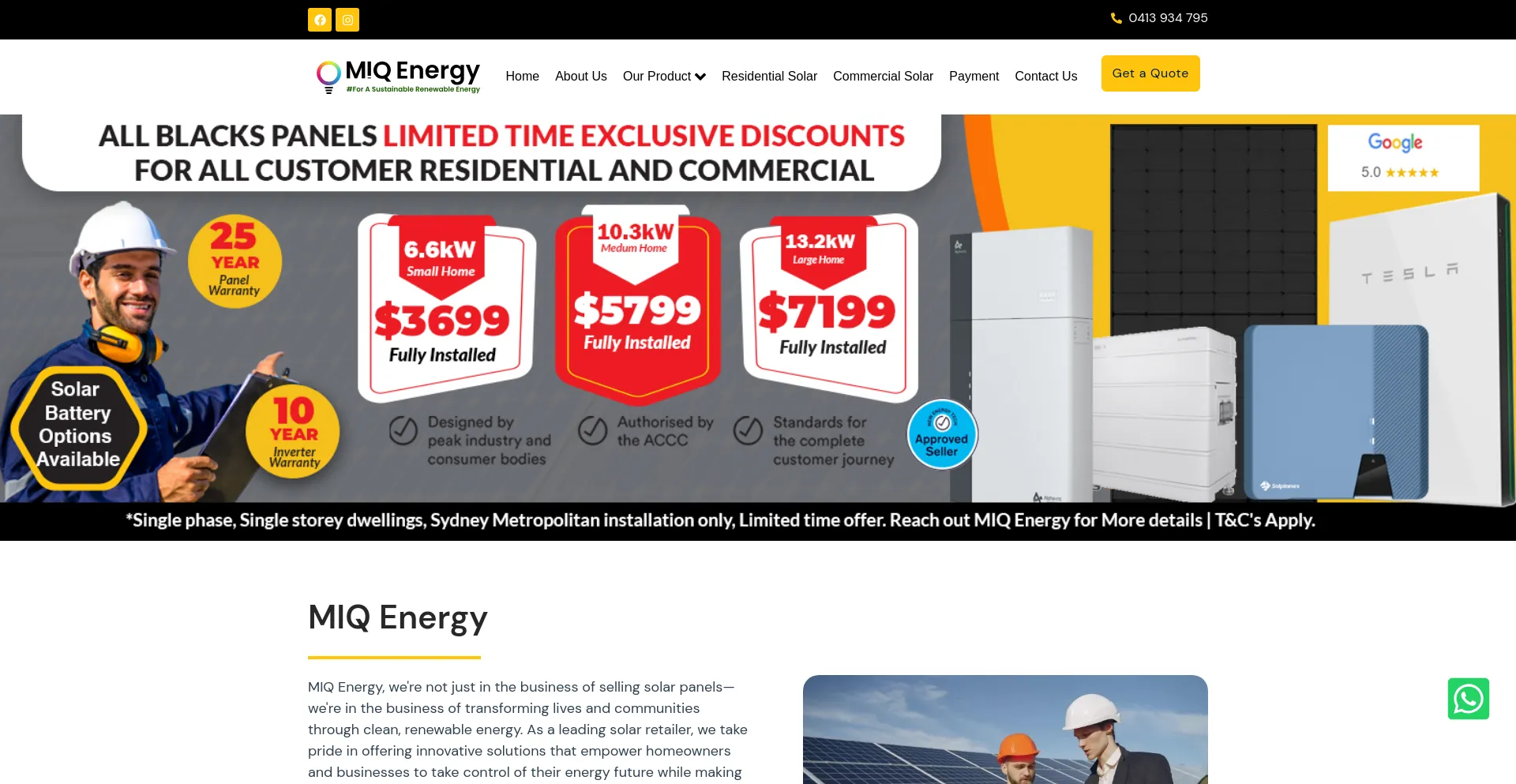 Screenshot of miqenergy.com.au homepage