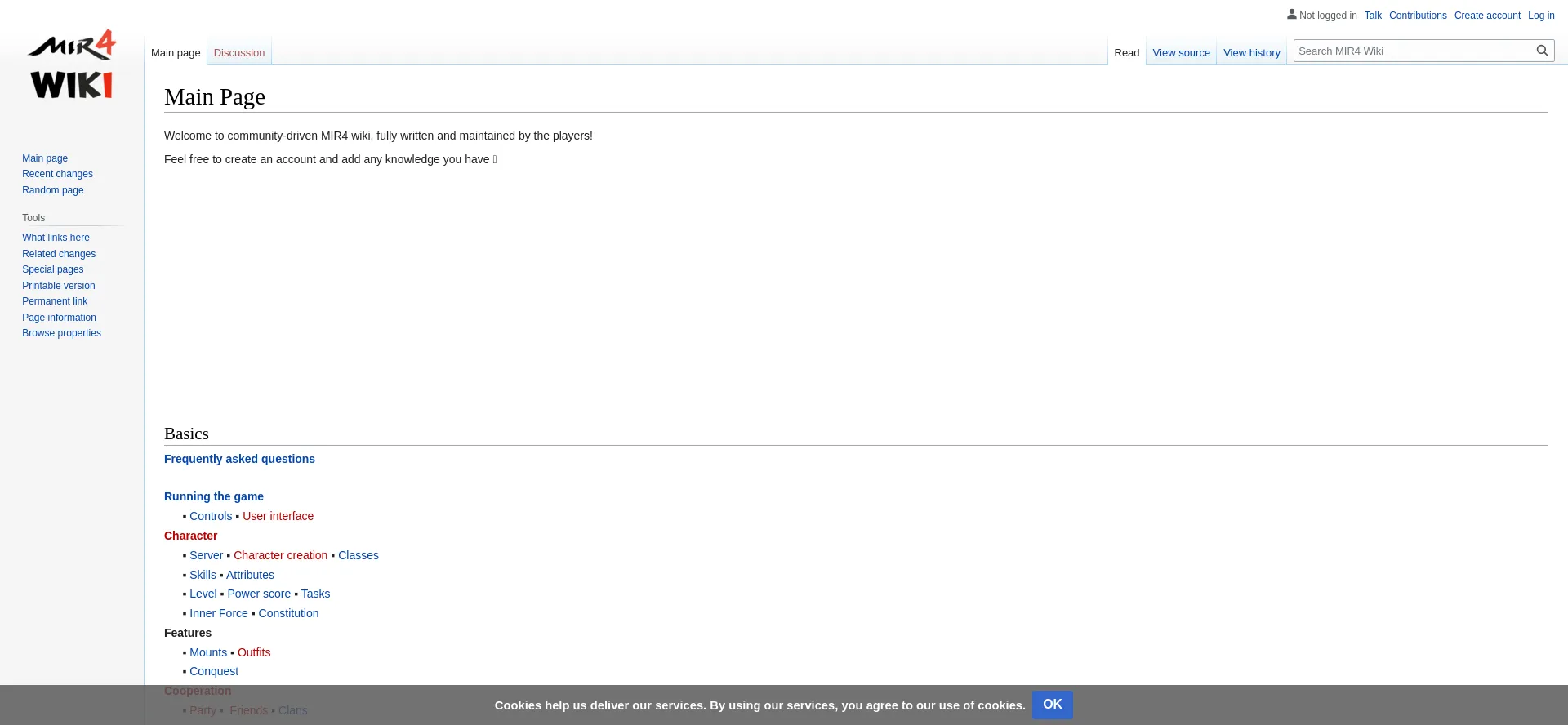 Screenshot of mir4.wiki homepage