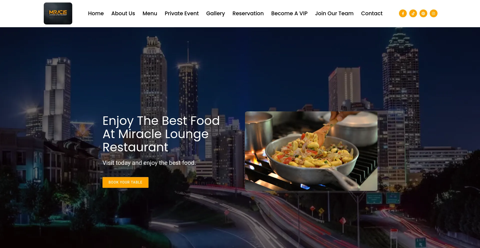 Screenshot of miracleloungerestaurant.com homepage