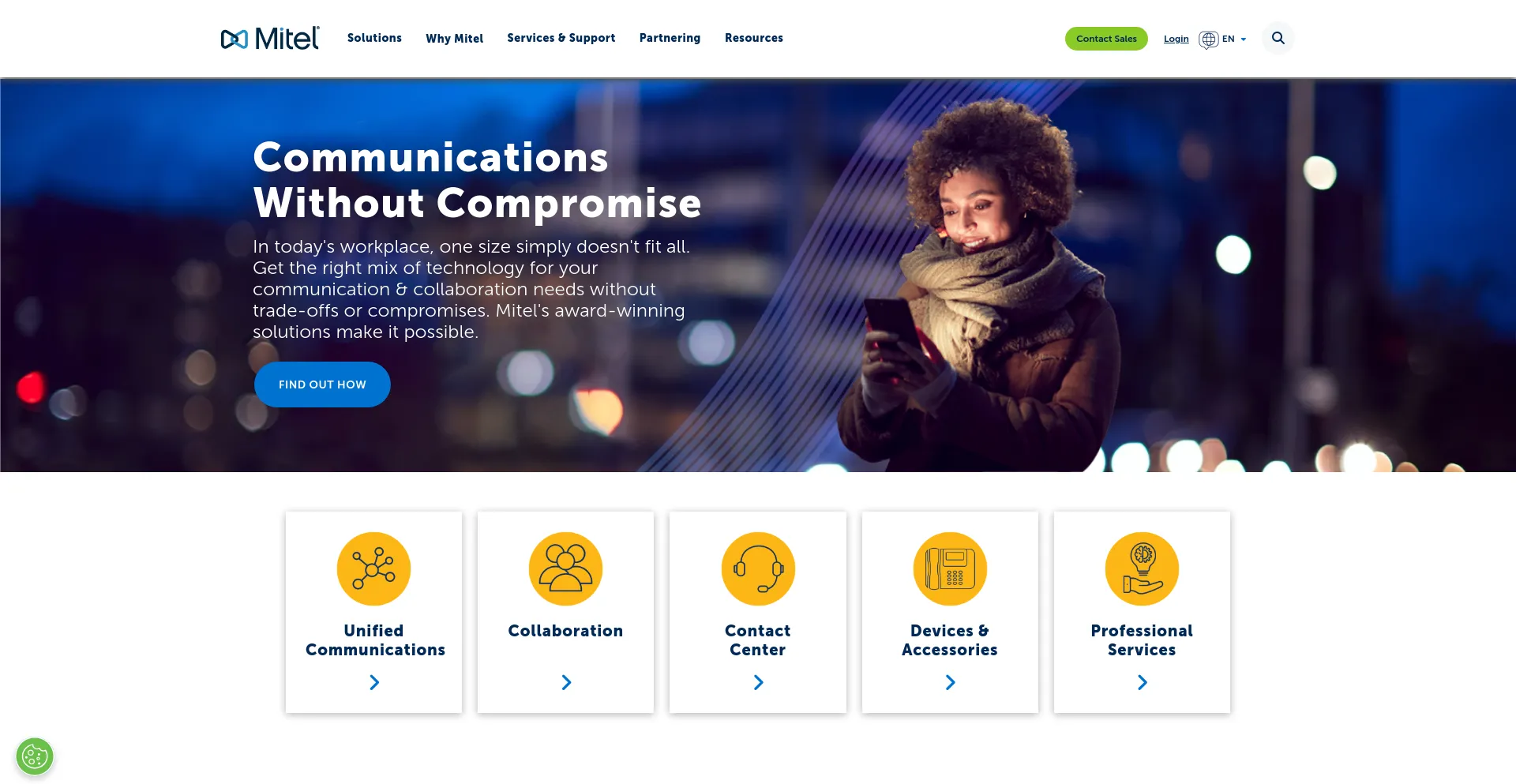 Screenshot of mitel.com homepage