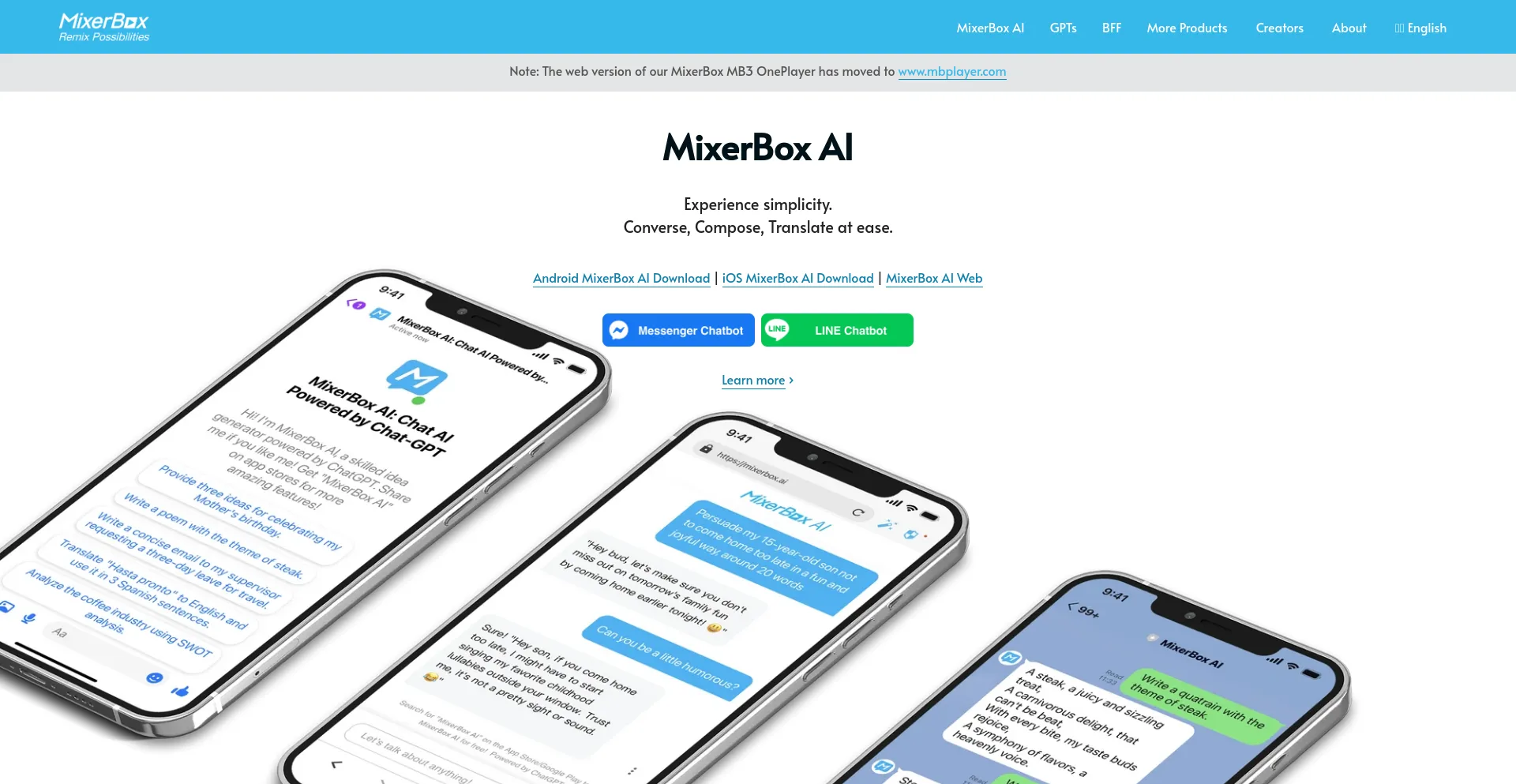 Screenshot of mixerbox.com homepage