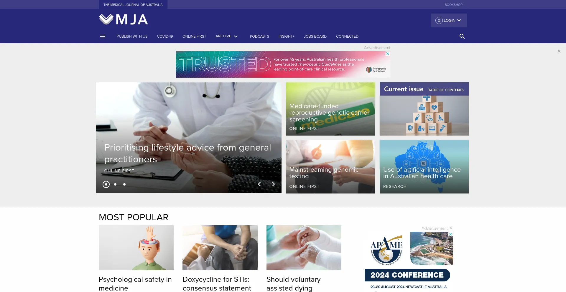 Screenshot of mja.com.au homepage