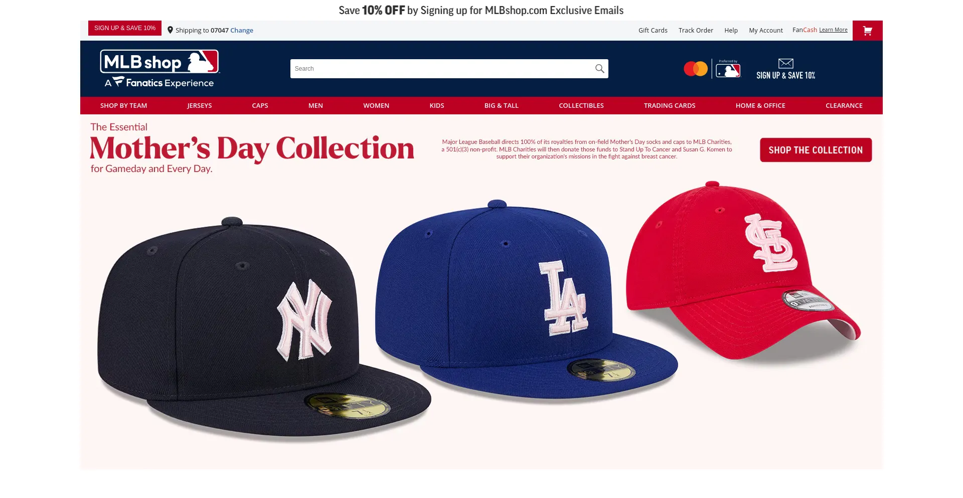 Screenshot of mlbshop.com homepage