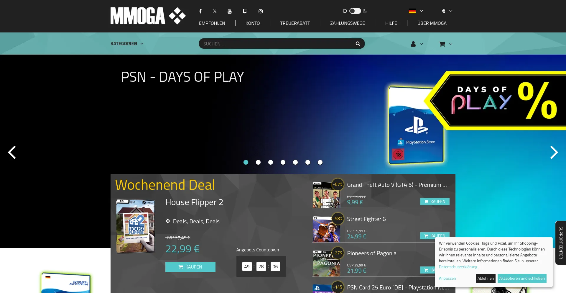 Screenshot of mmoga.de homepage