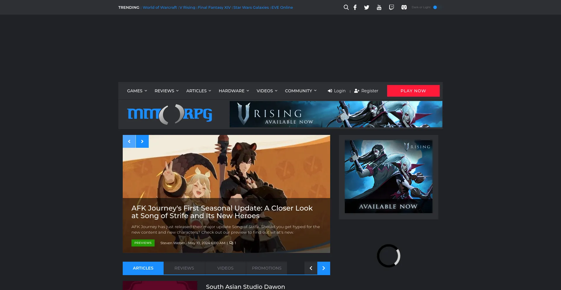 Screenshot of mmorpg.com homepage