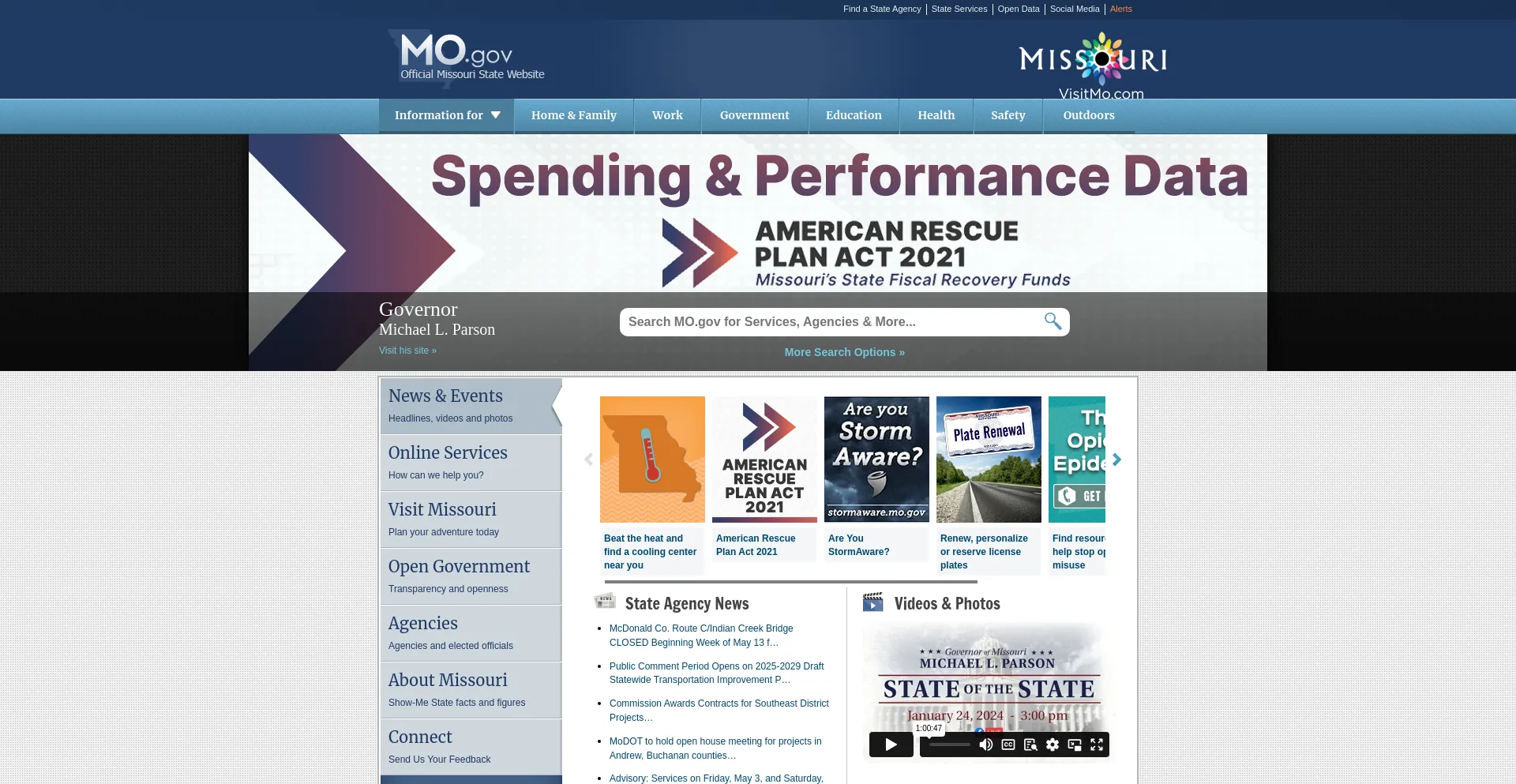 Screenshot of mo.gov homepage