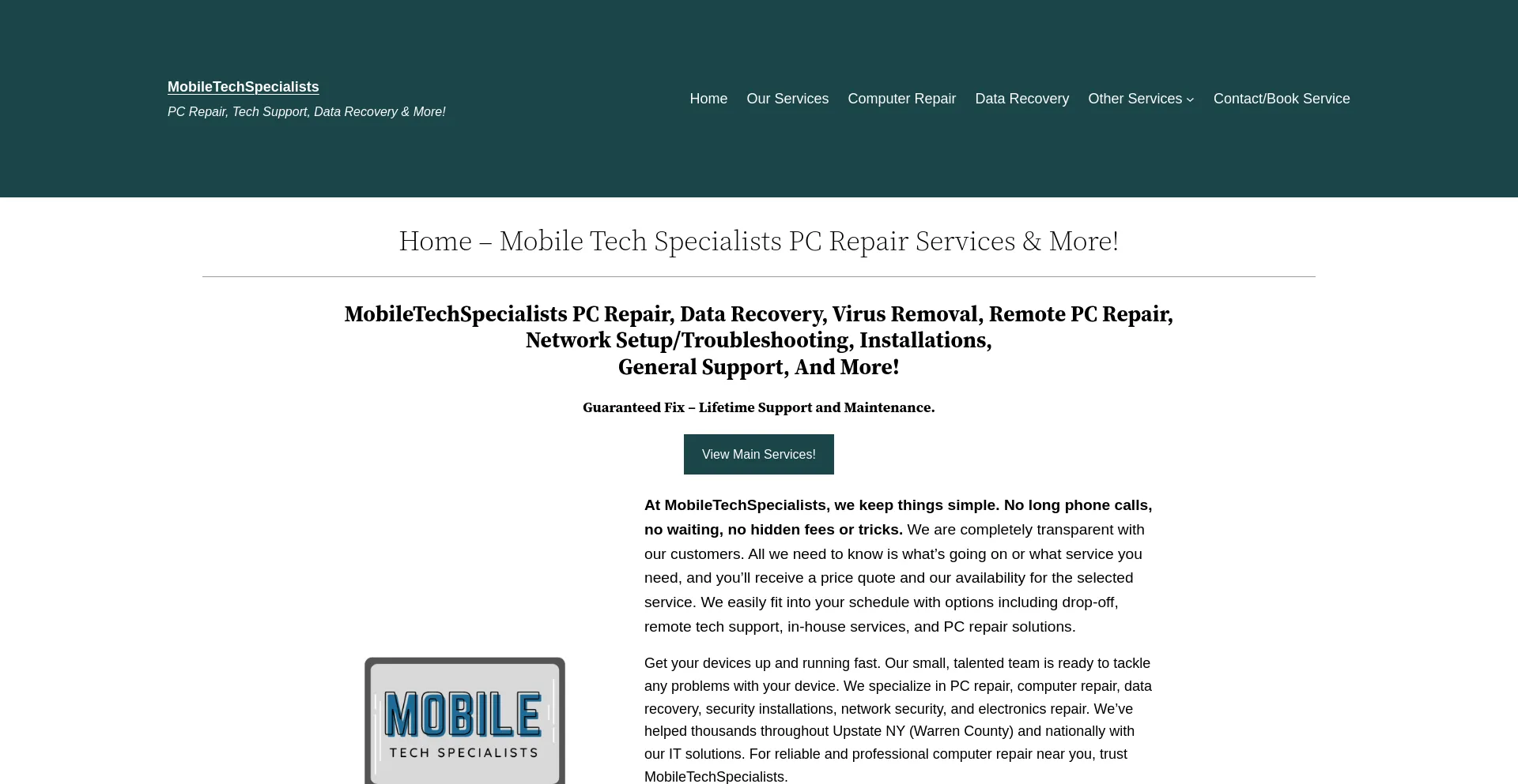 Screenshot of mobiletechspecialists.com homepage