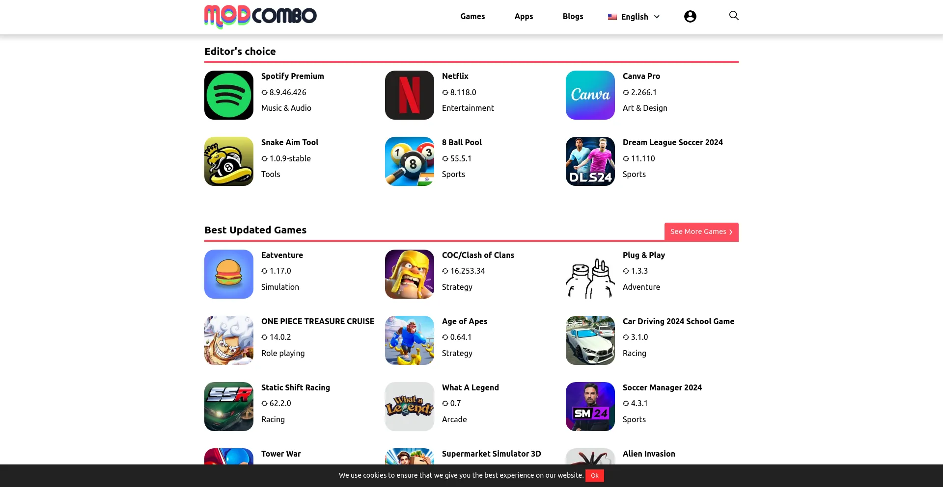 Screenshot of modcombo.io homepage