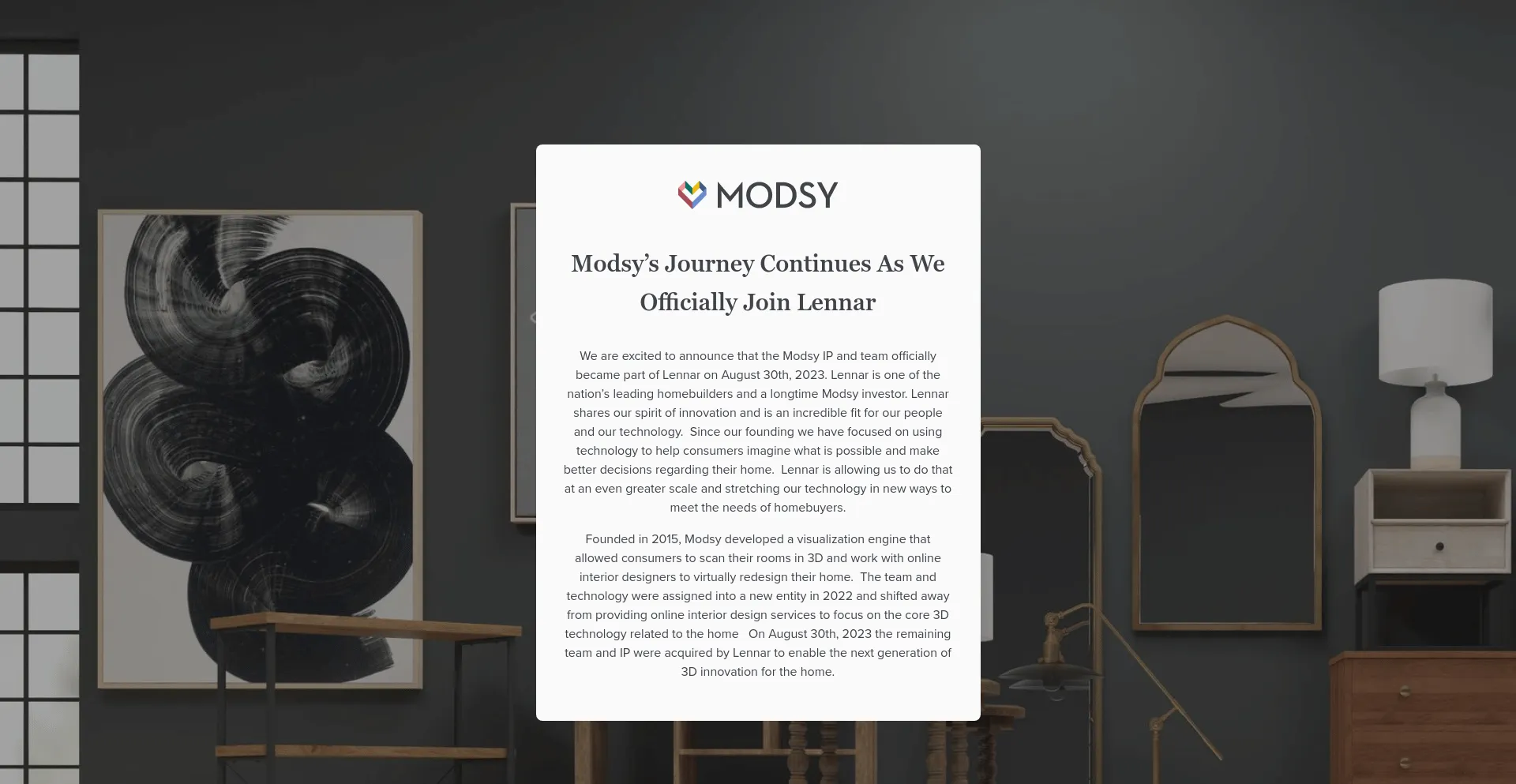 Screenshot of modsy.com homepage