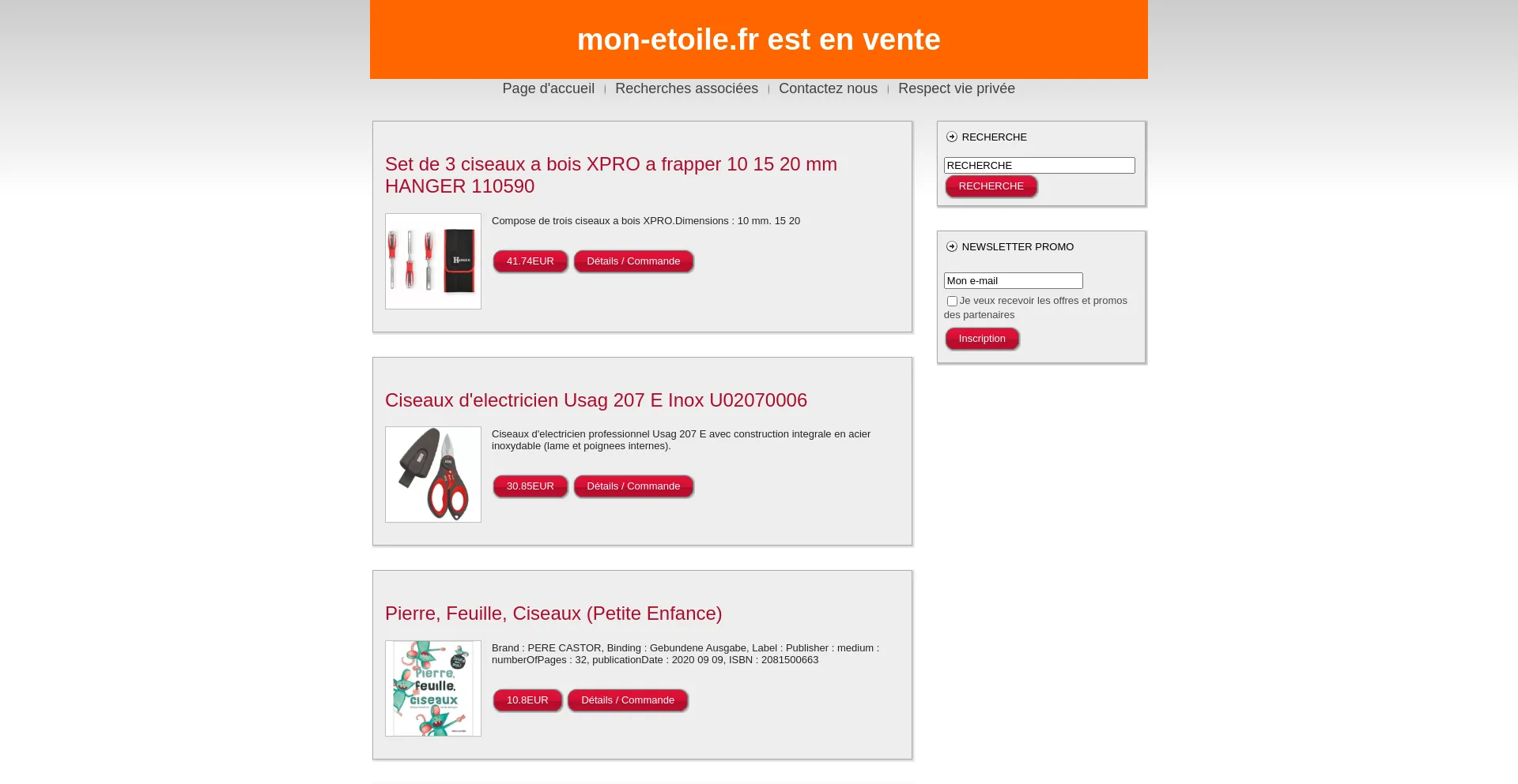 Screenshot of mon-etoile.fr homepage