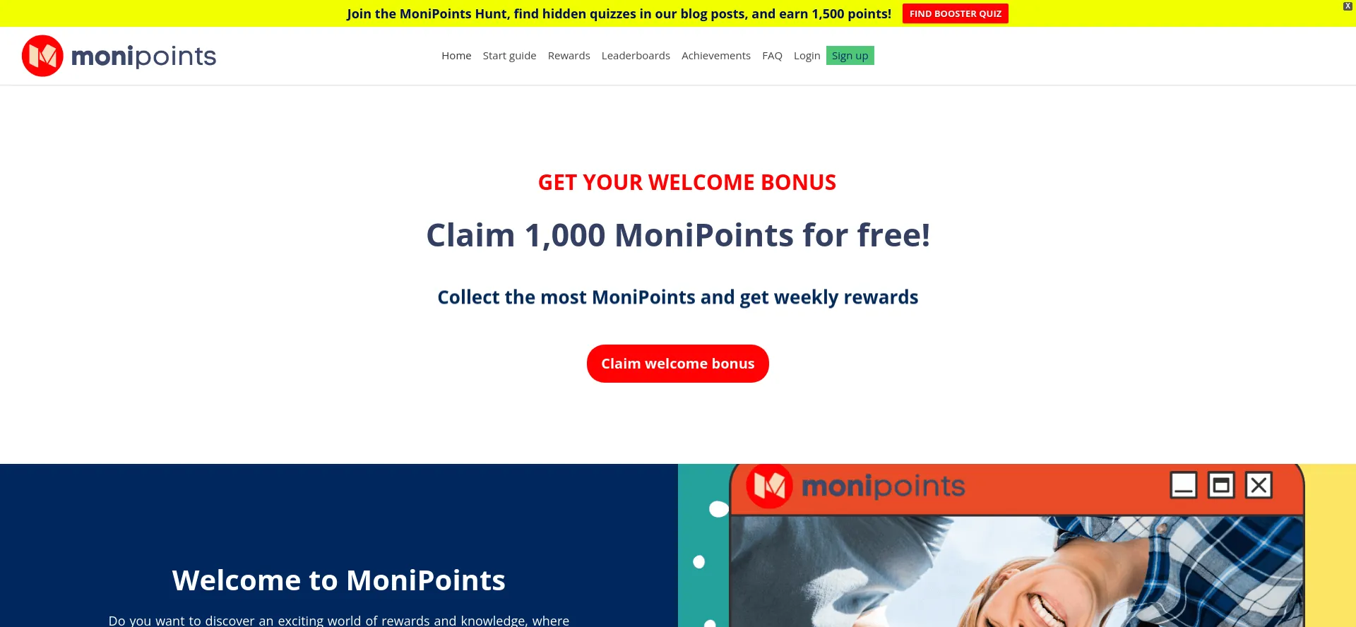 Screenshot of monipoints.com homepage