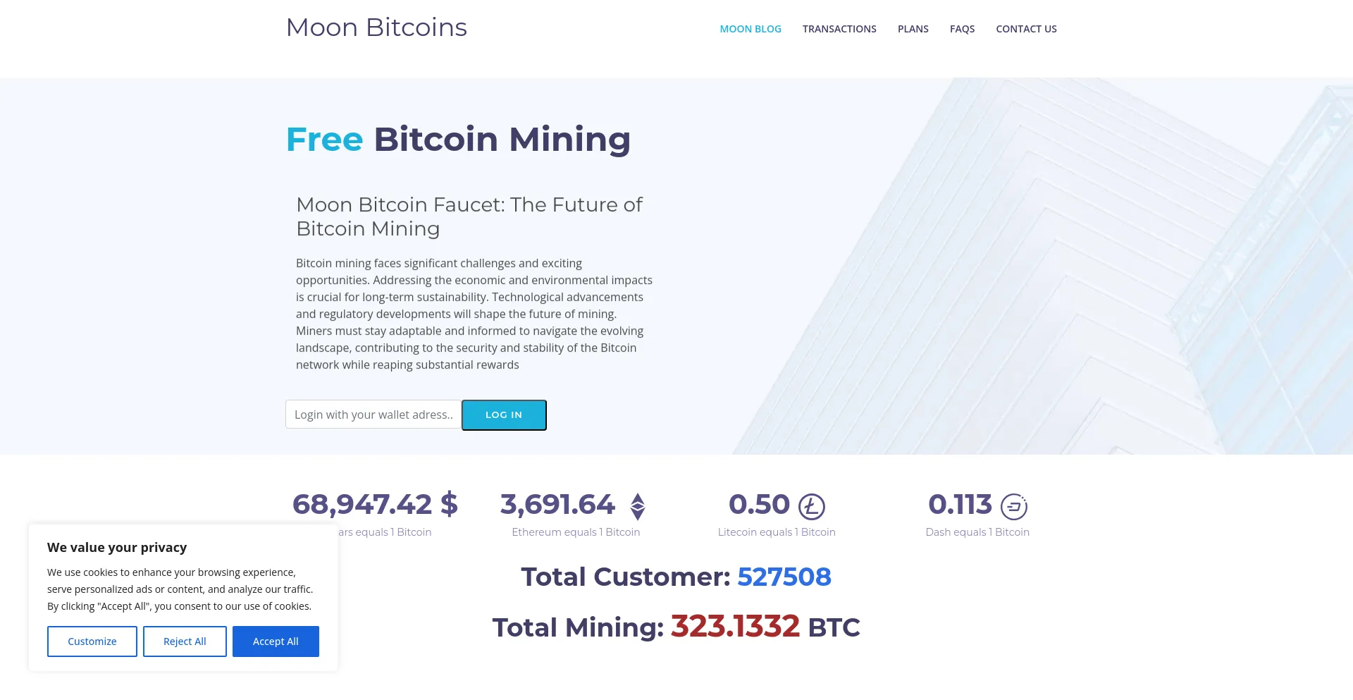 Screenshot of moonbitcoins.com homepage