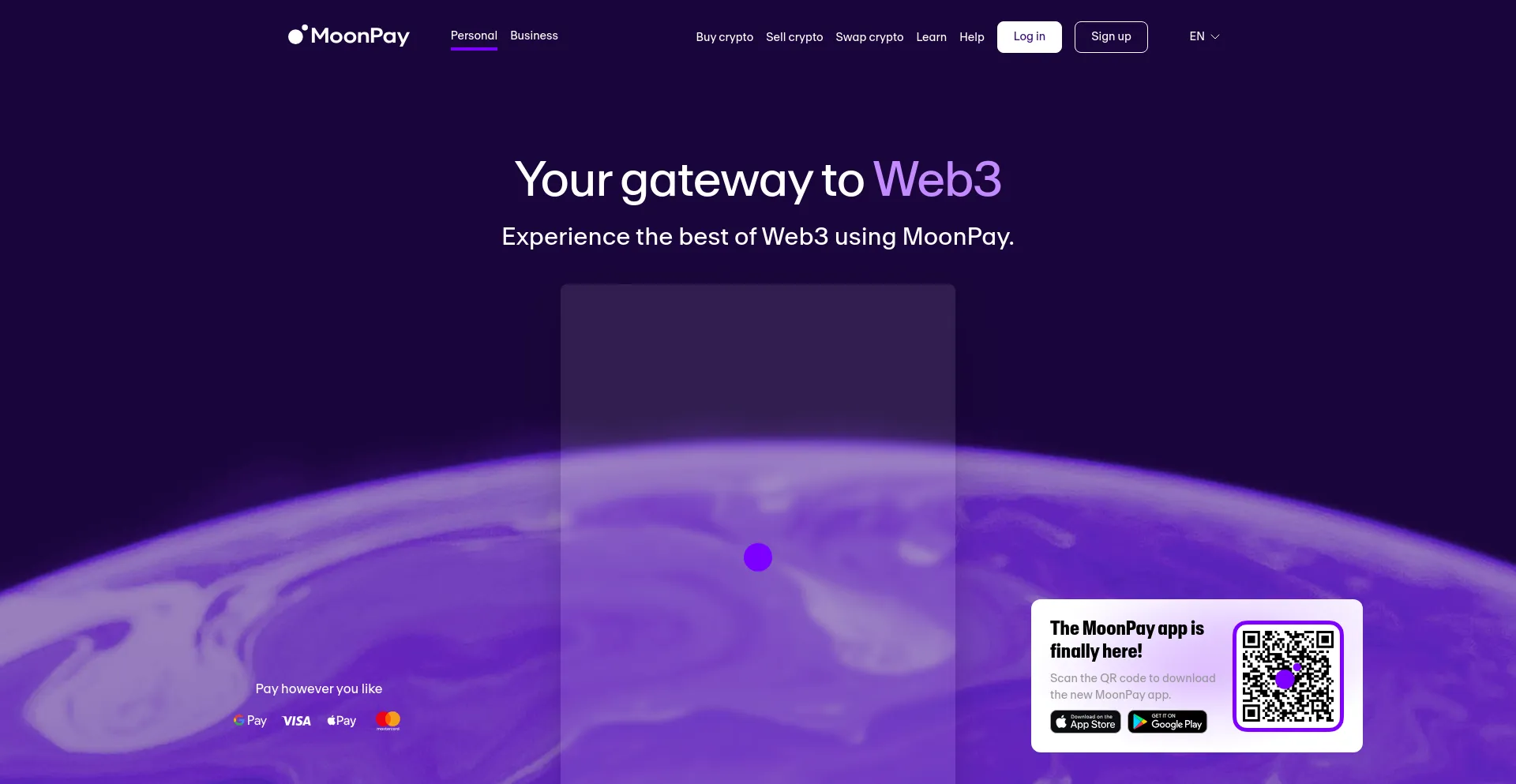 Screenshot of moonpay.com homepage