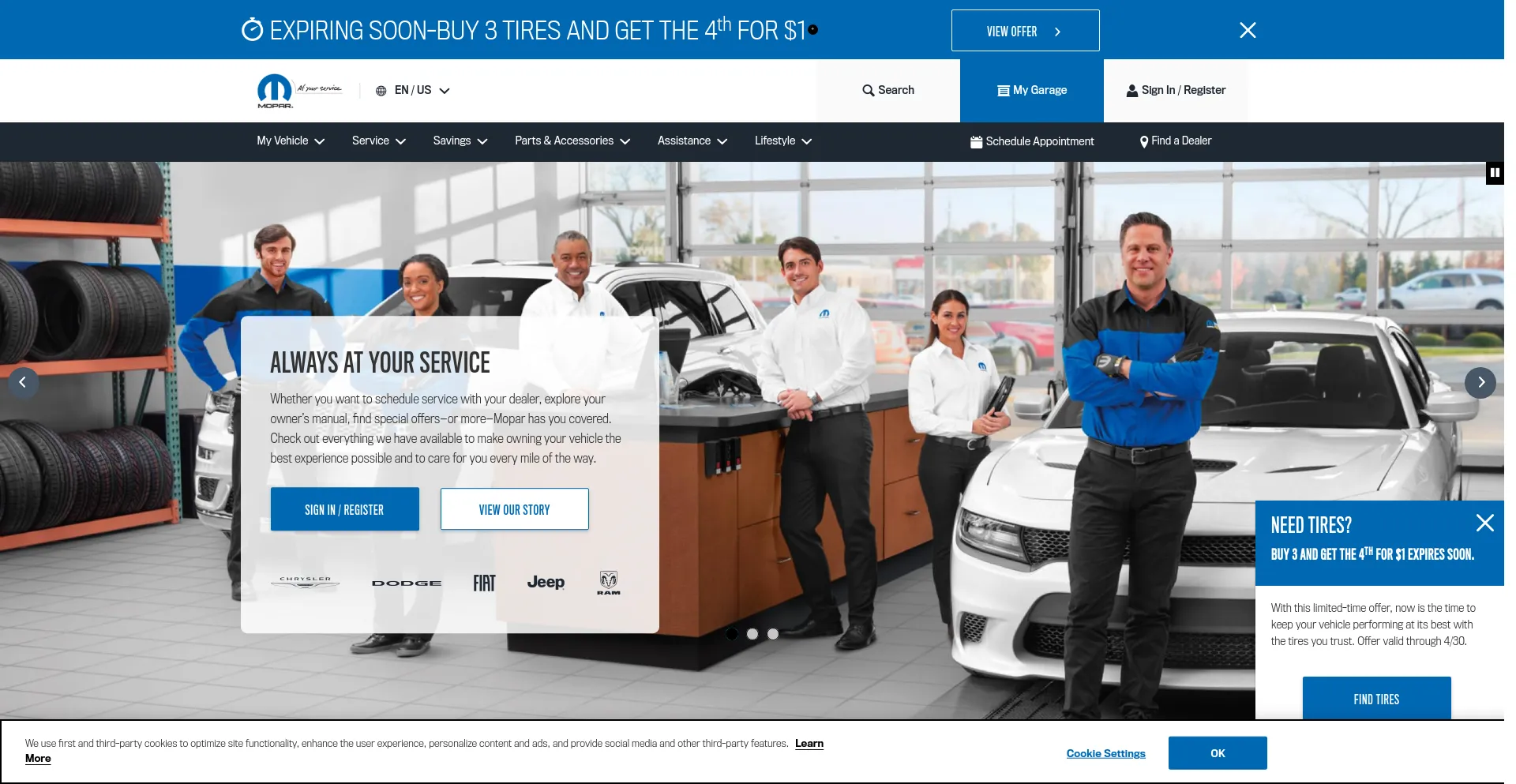 Screenshot of mopar.com homepage