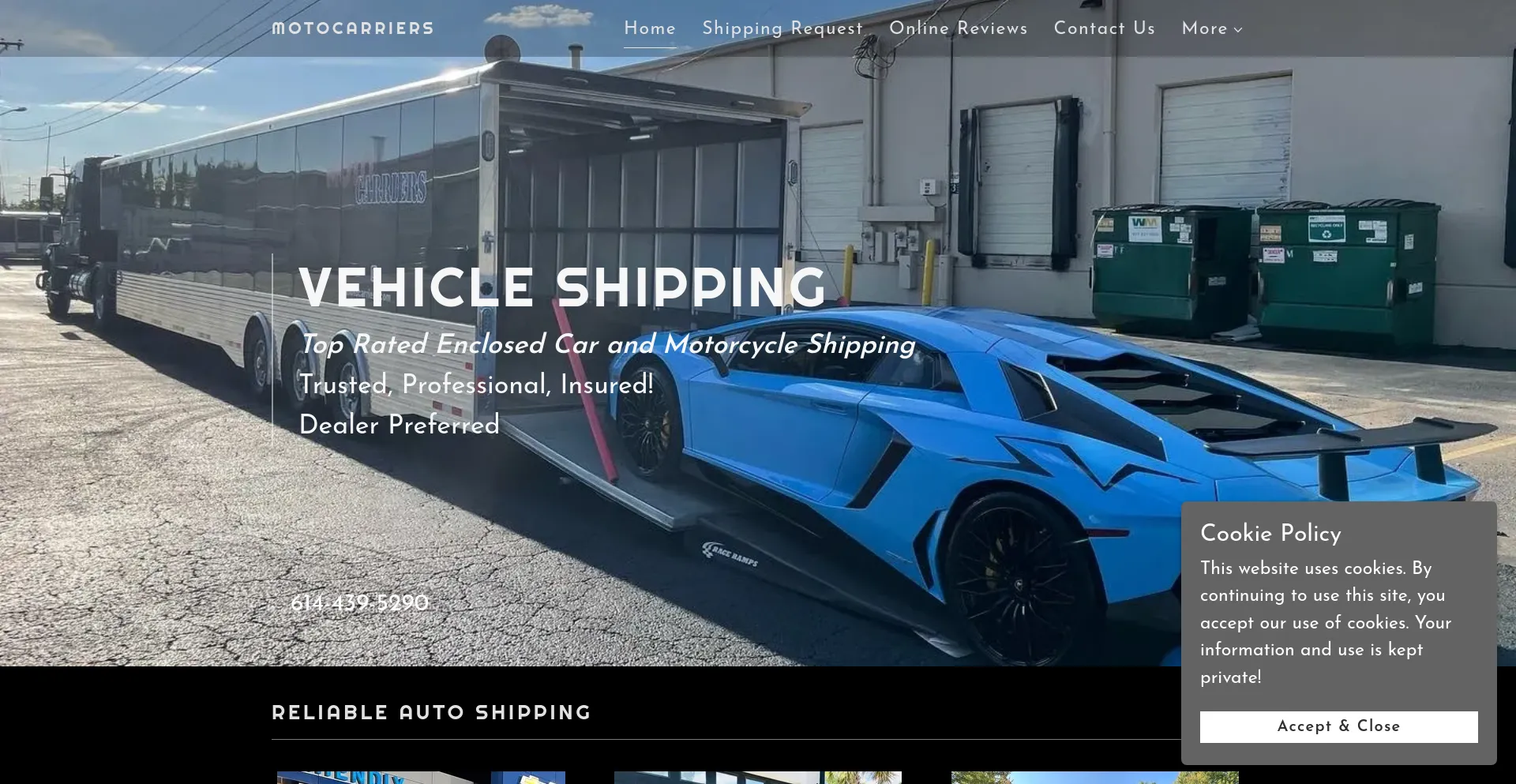 Screenshot of motocarriers.com homepage