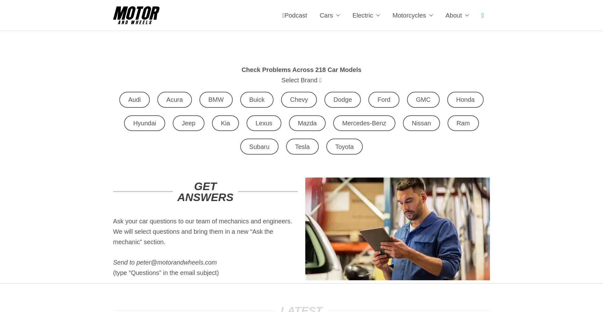 Screenshot of motorandwheels.com homepage