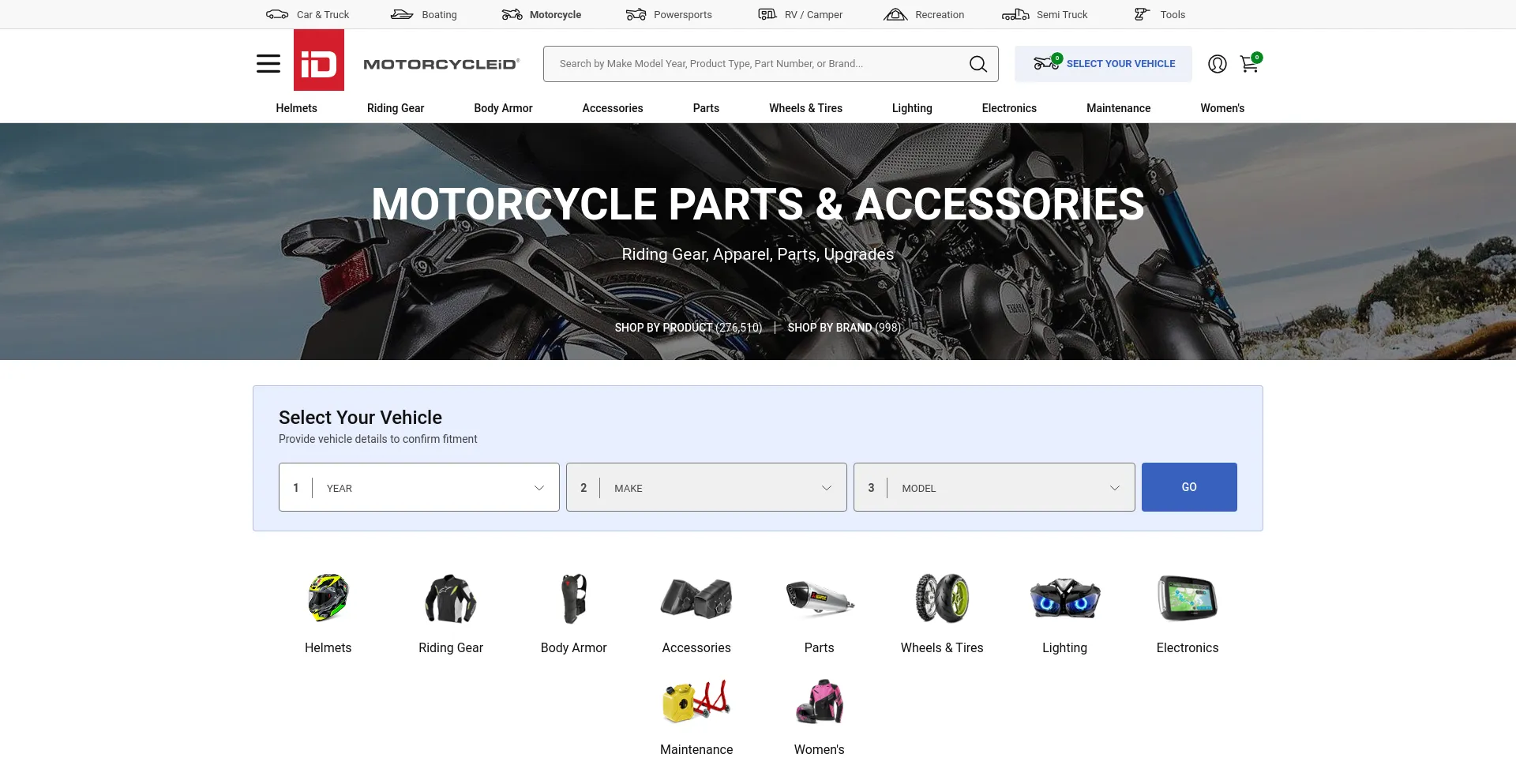 Screenshot of motorcycleid.com homepage