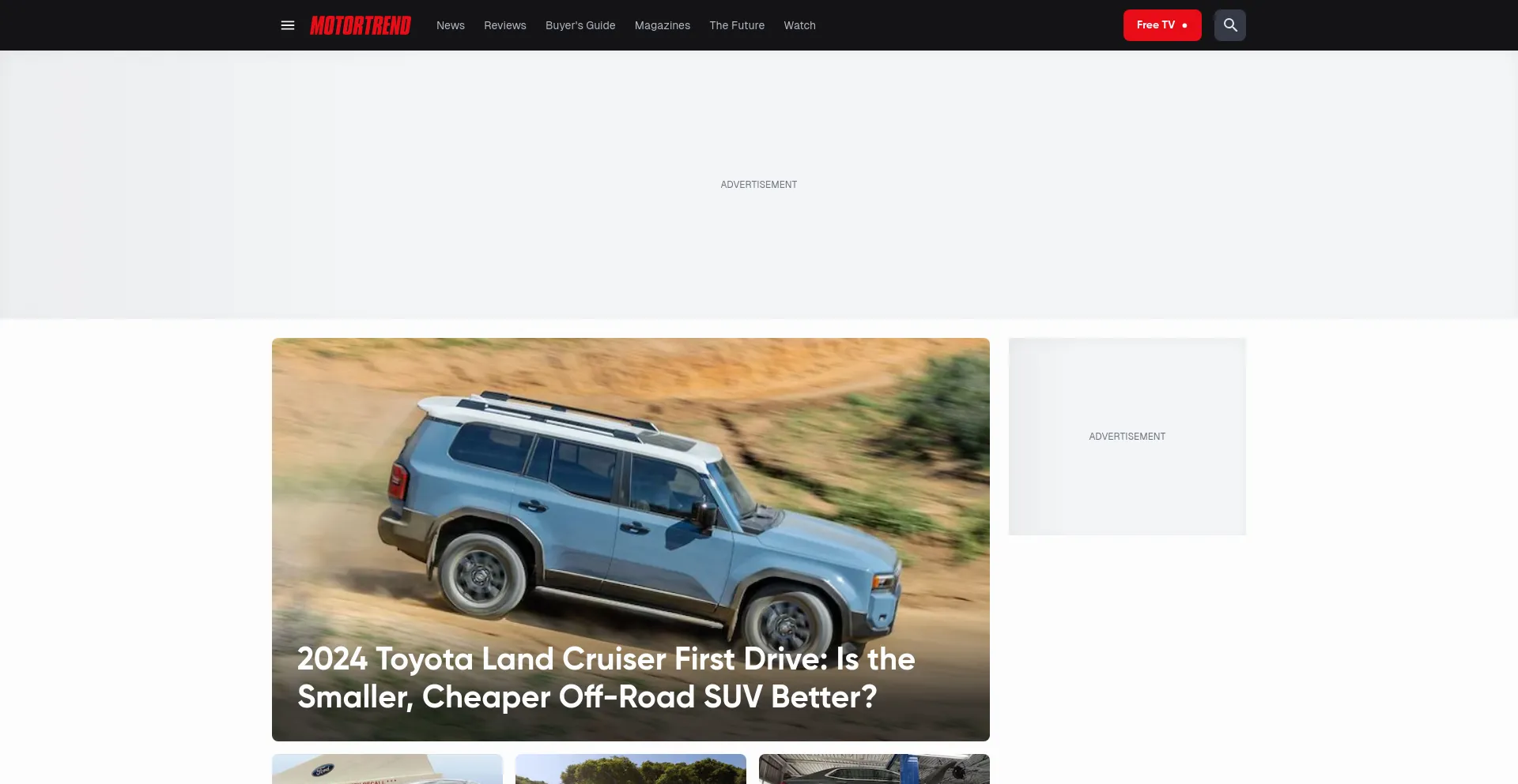 Screenshot of motortrend.com homepage