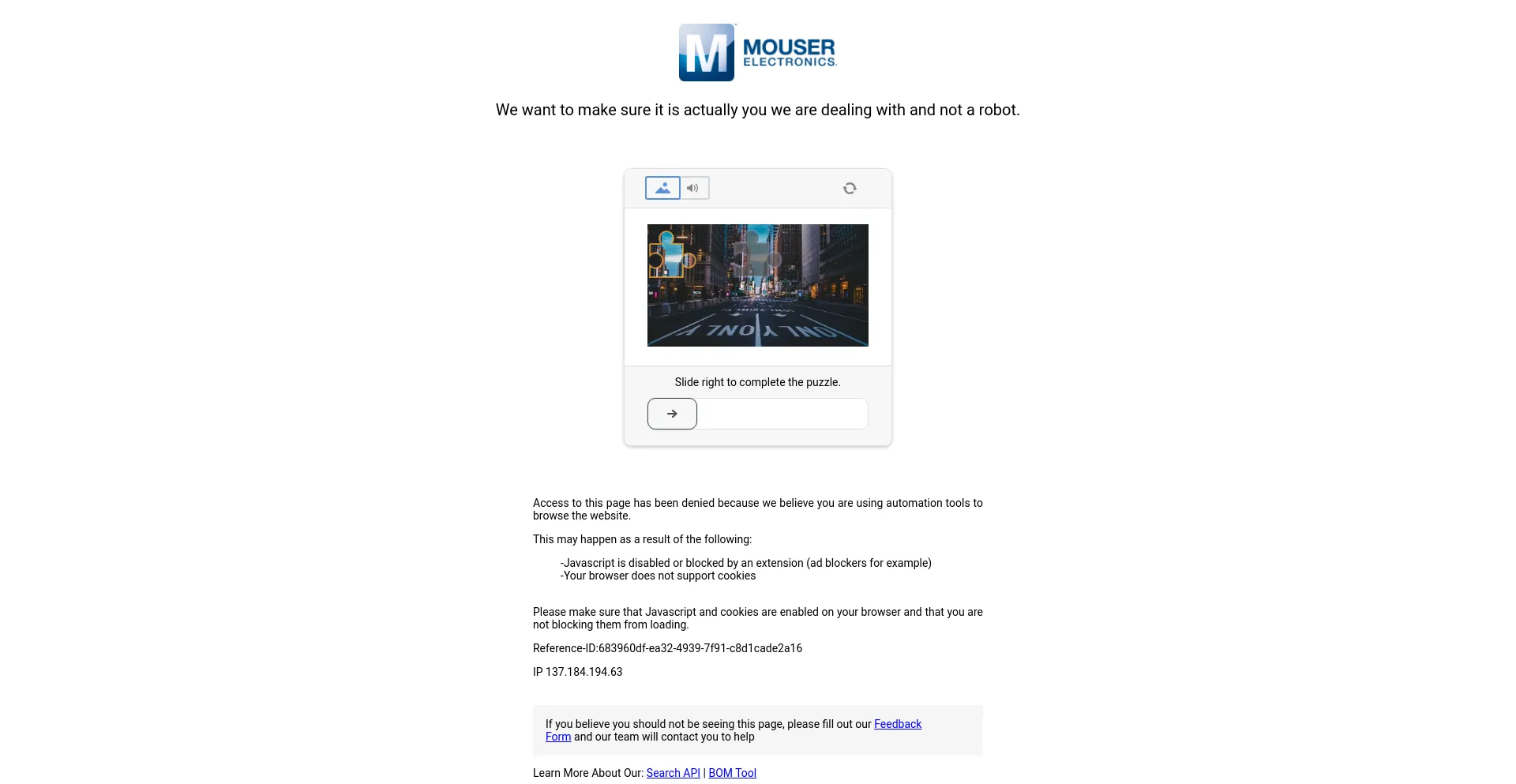 Screenshot of mouser.com homepage