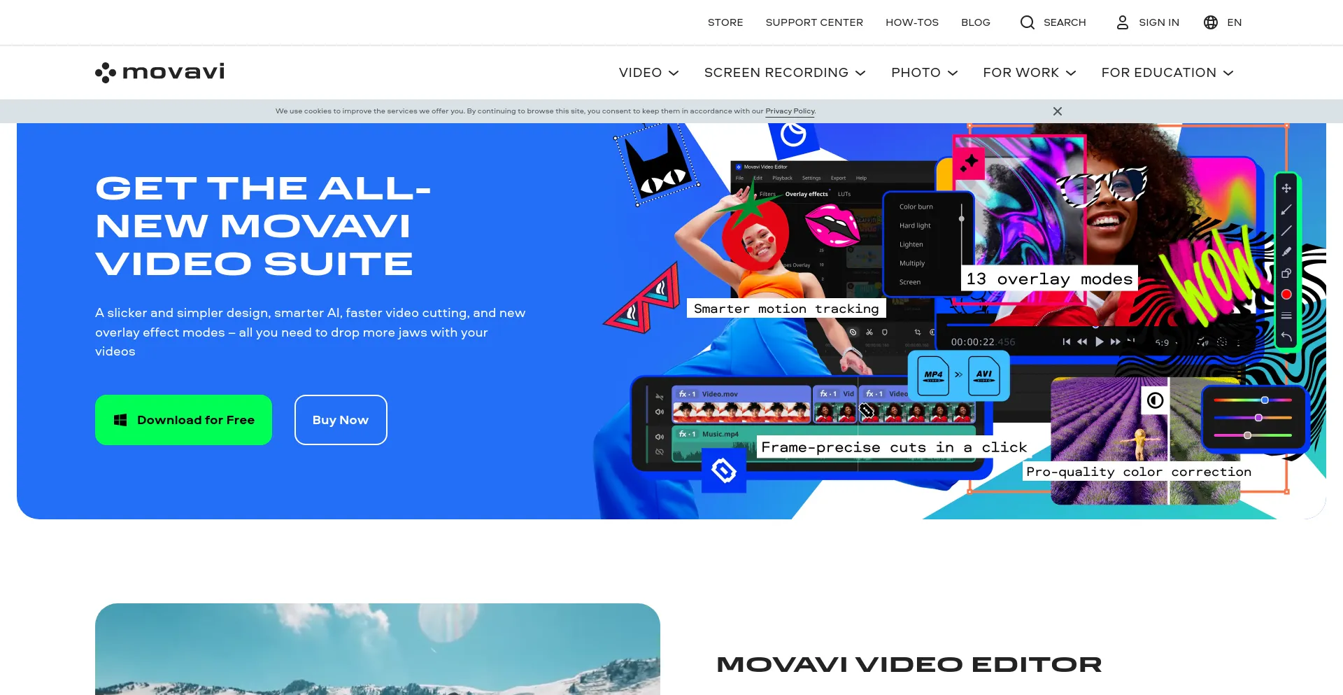 Screenshot of movavi.net homepage