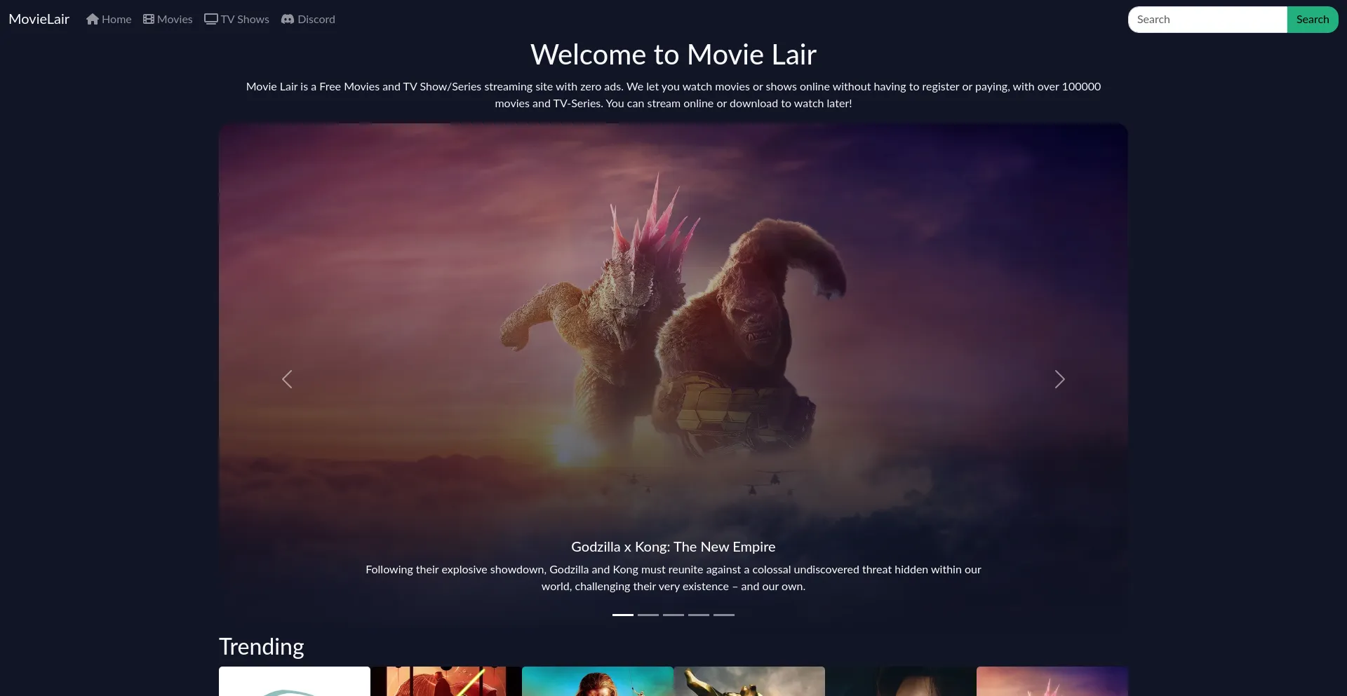 Screenshot of movielair.cc homepage