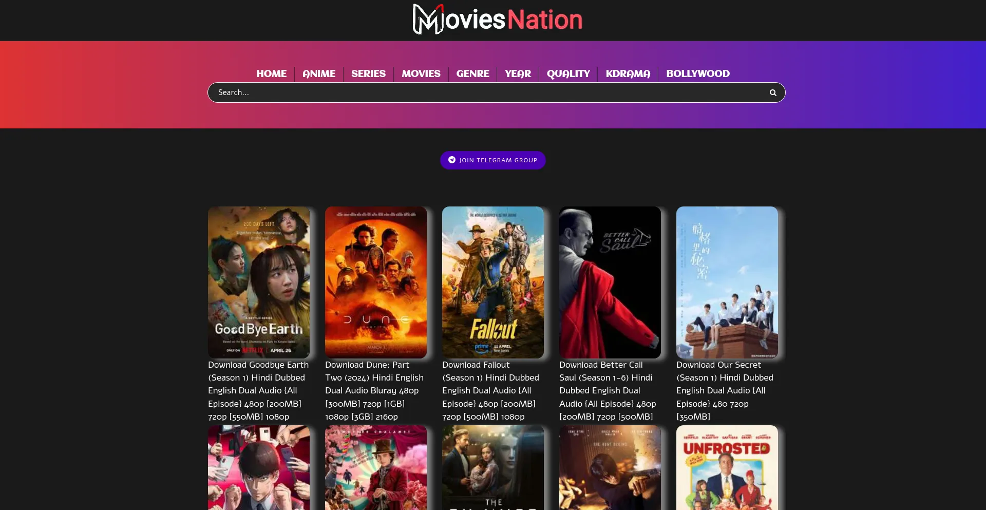 Screenshot of moviesnation.dev homepage