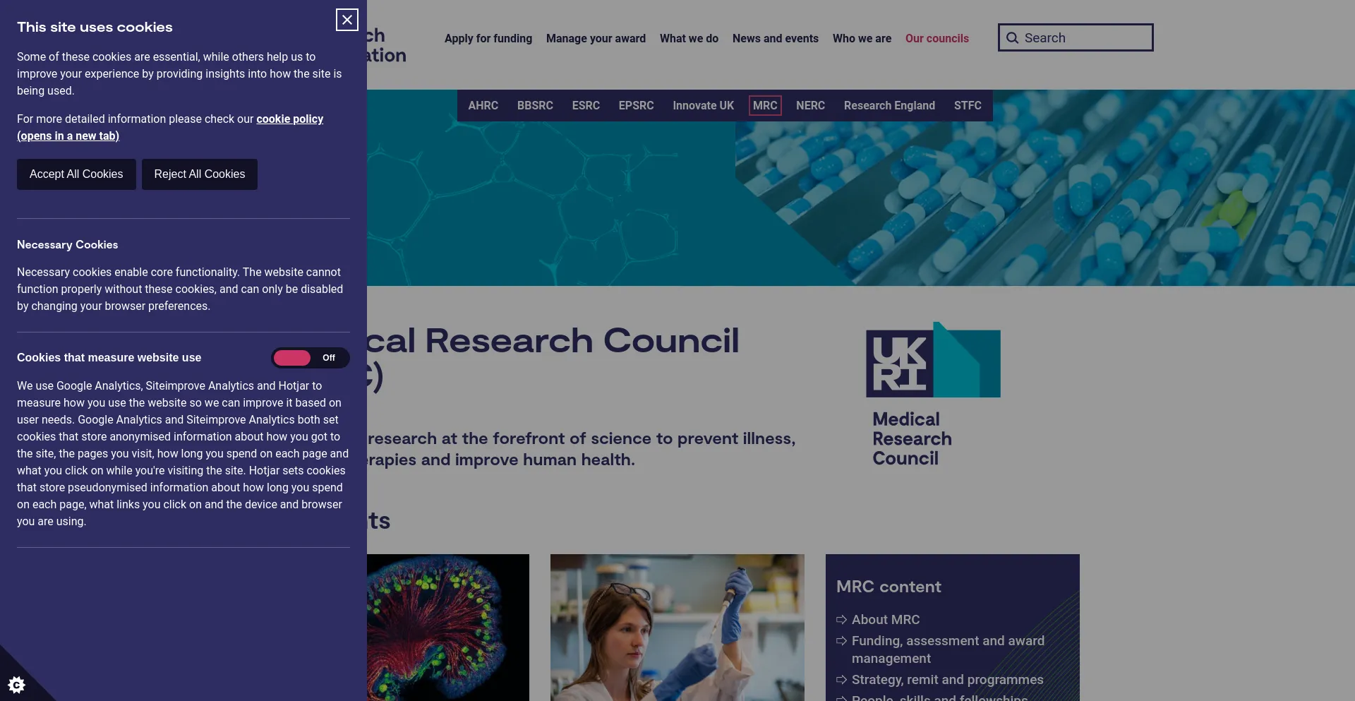 Screenshot of mrc.ac.uk homepage