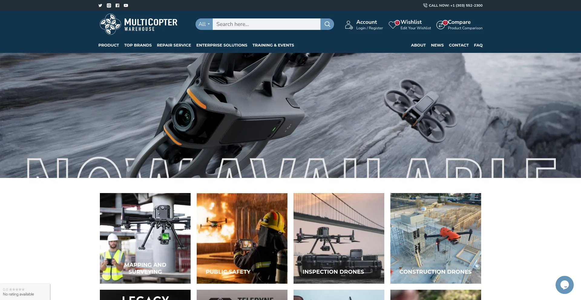 Screenshot of multicopterwarehouse.com homepage