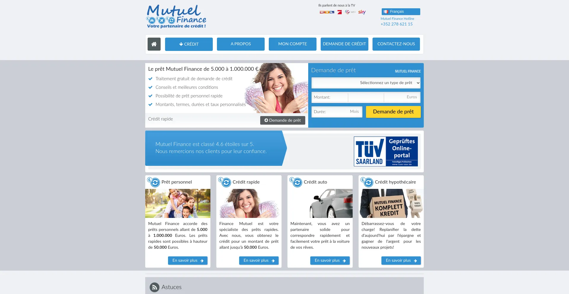 Screenshot of mutuelfinance.com homepage