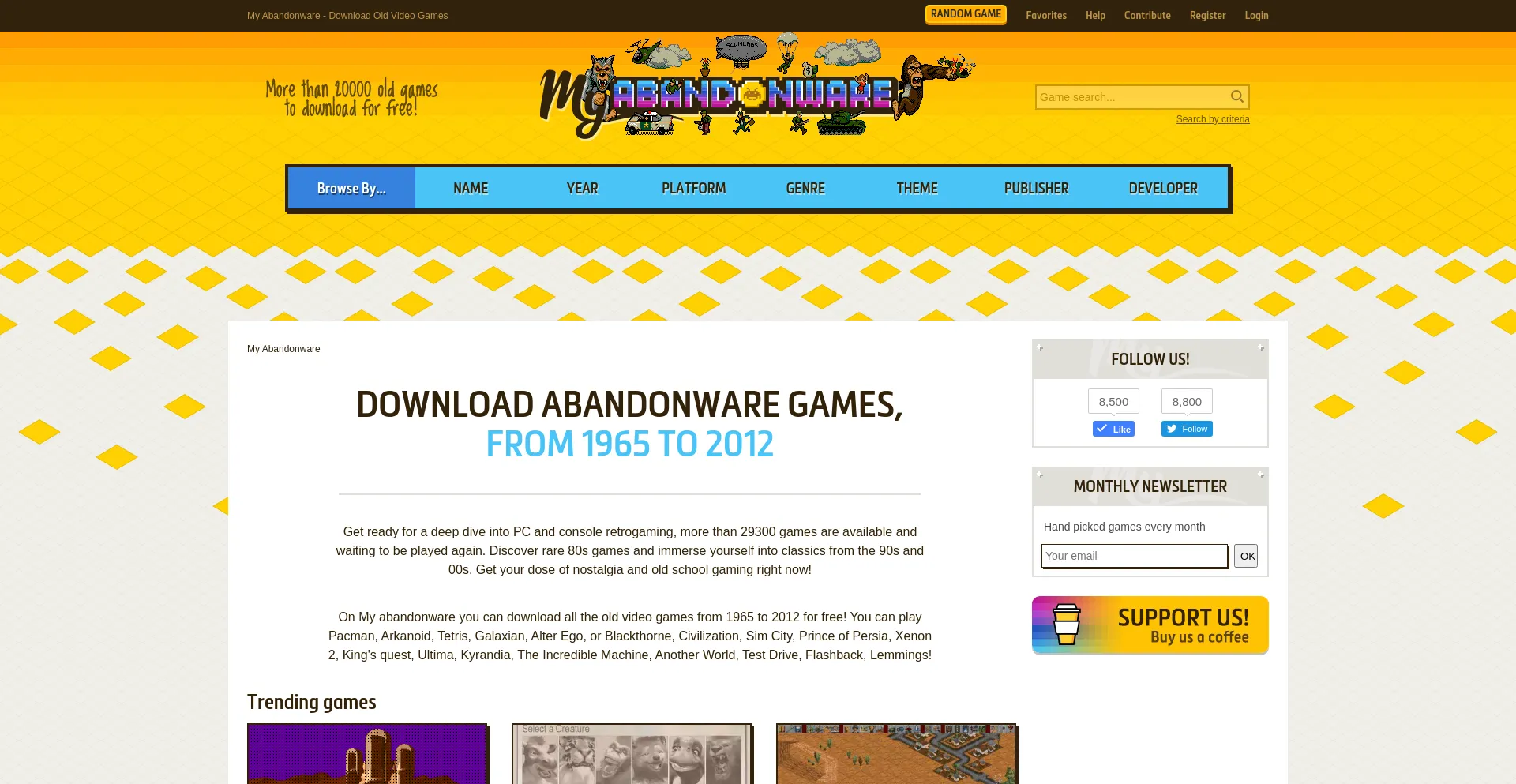 Screenshot of myabandonware.com homepage