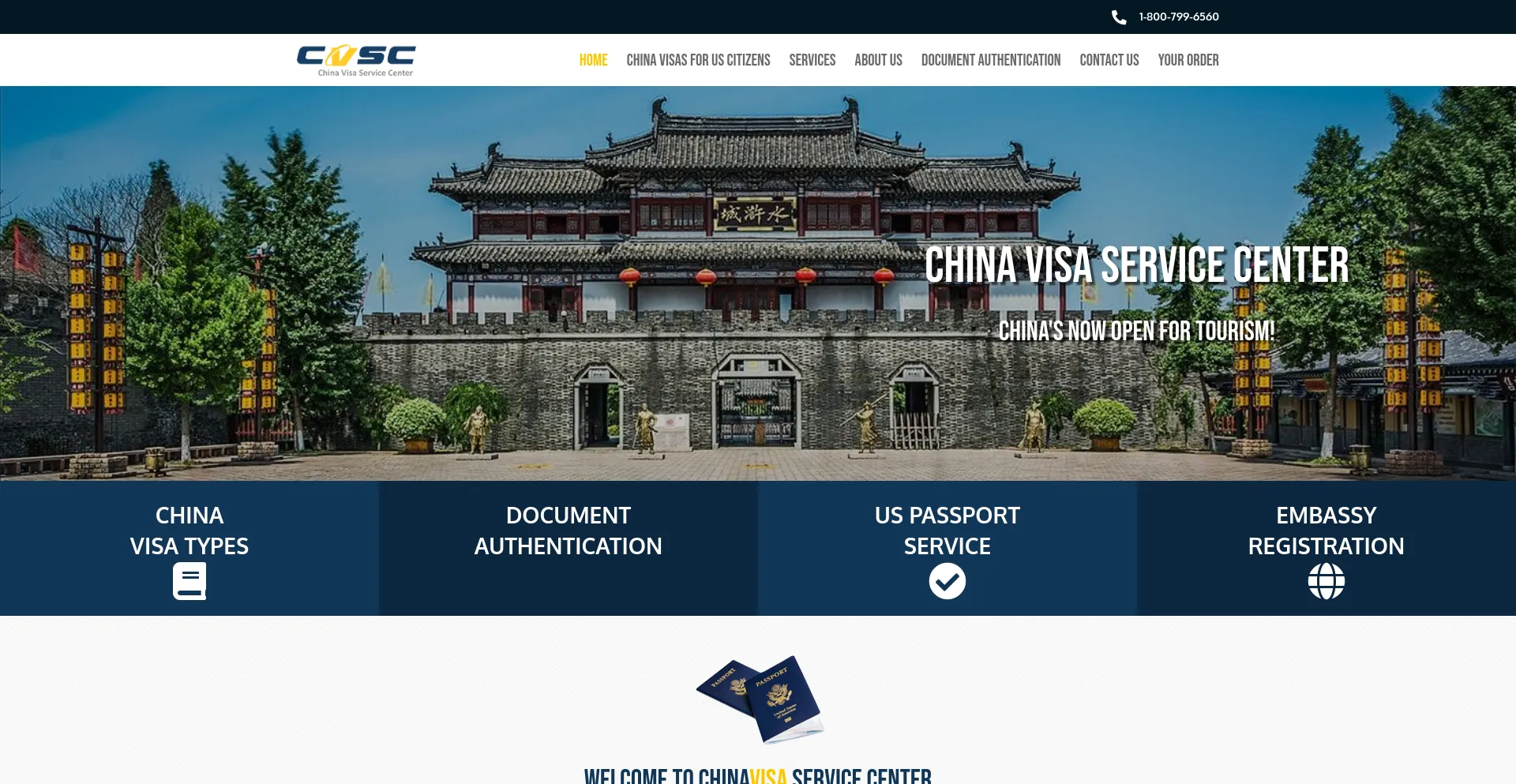 Screenshot of mychinavisa.com homepage