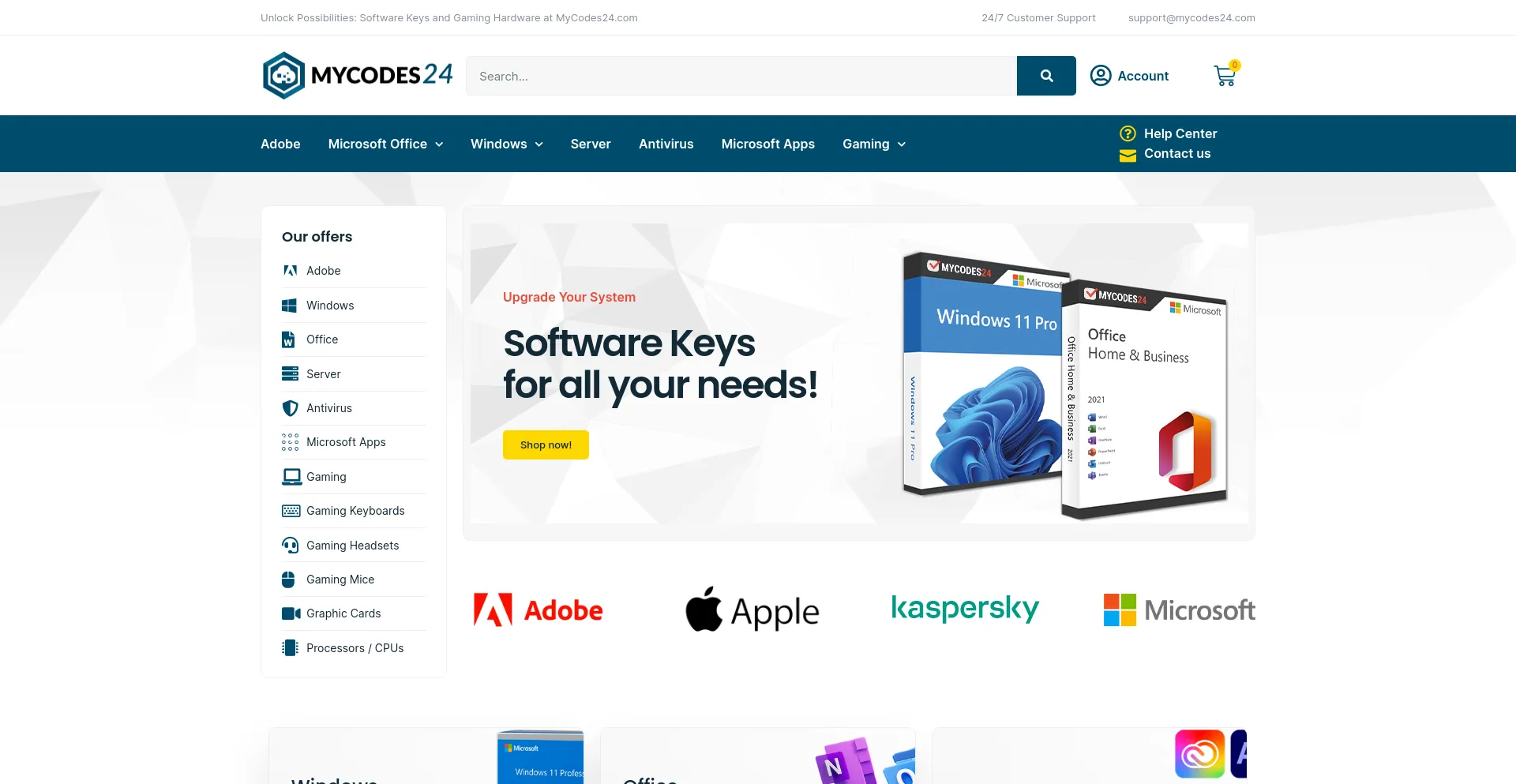 Screenshot of mycodes24.com homepage