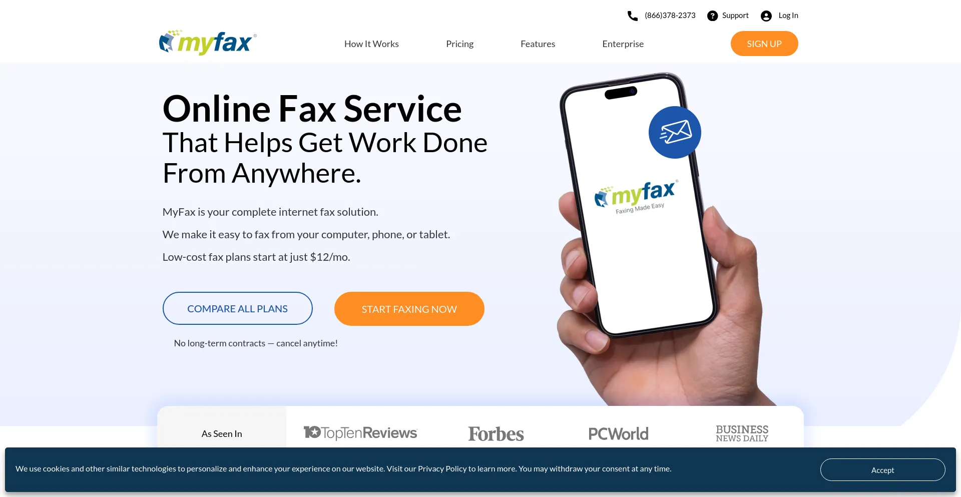 Screenshot of myfax.com homepage