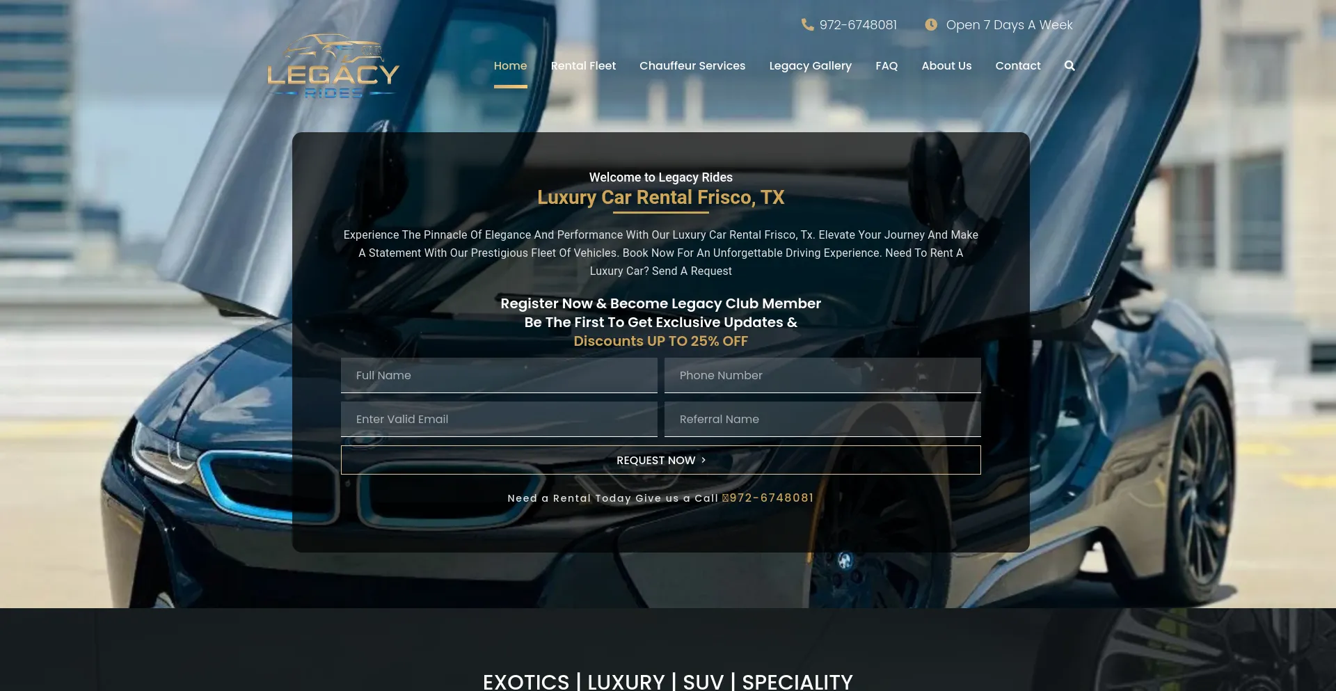 Screenshot of mylegacyrides.com homepage