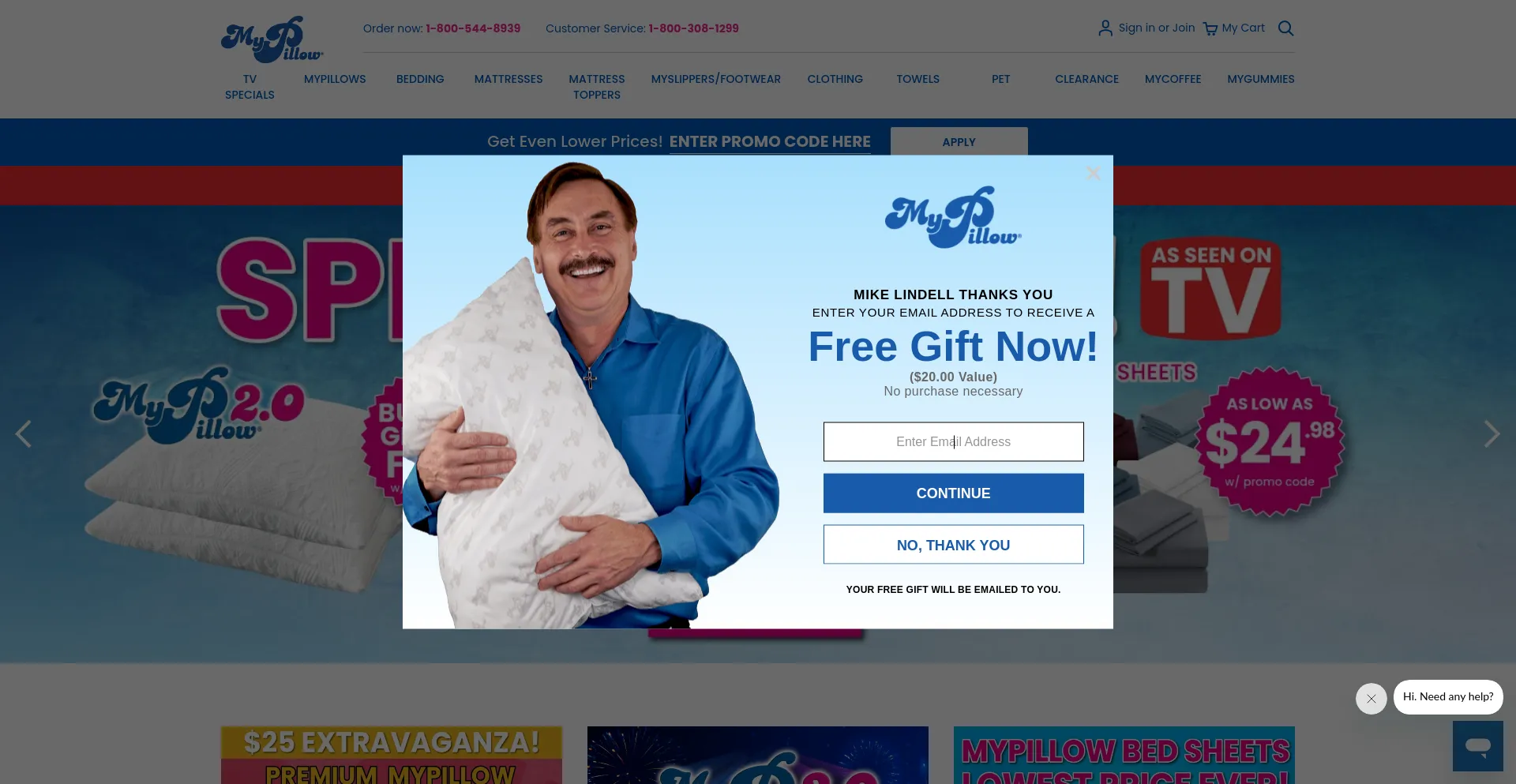 Screenshot of mypillow.com homepage