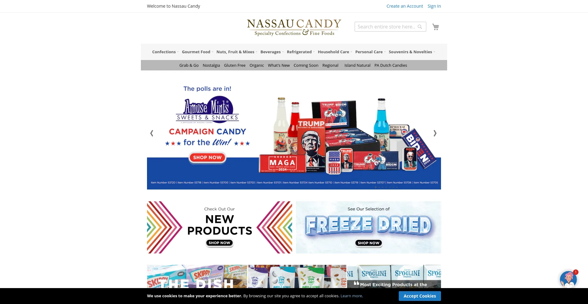 Screenshot of nassaucandy.com homepage