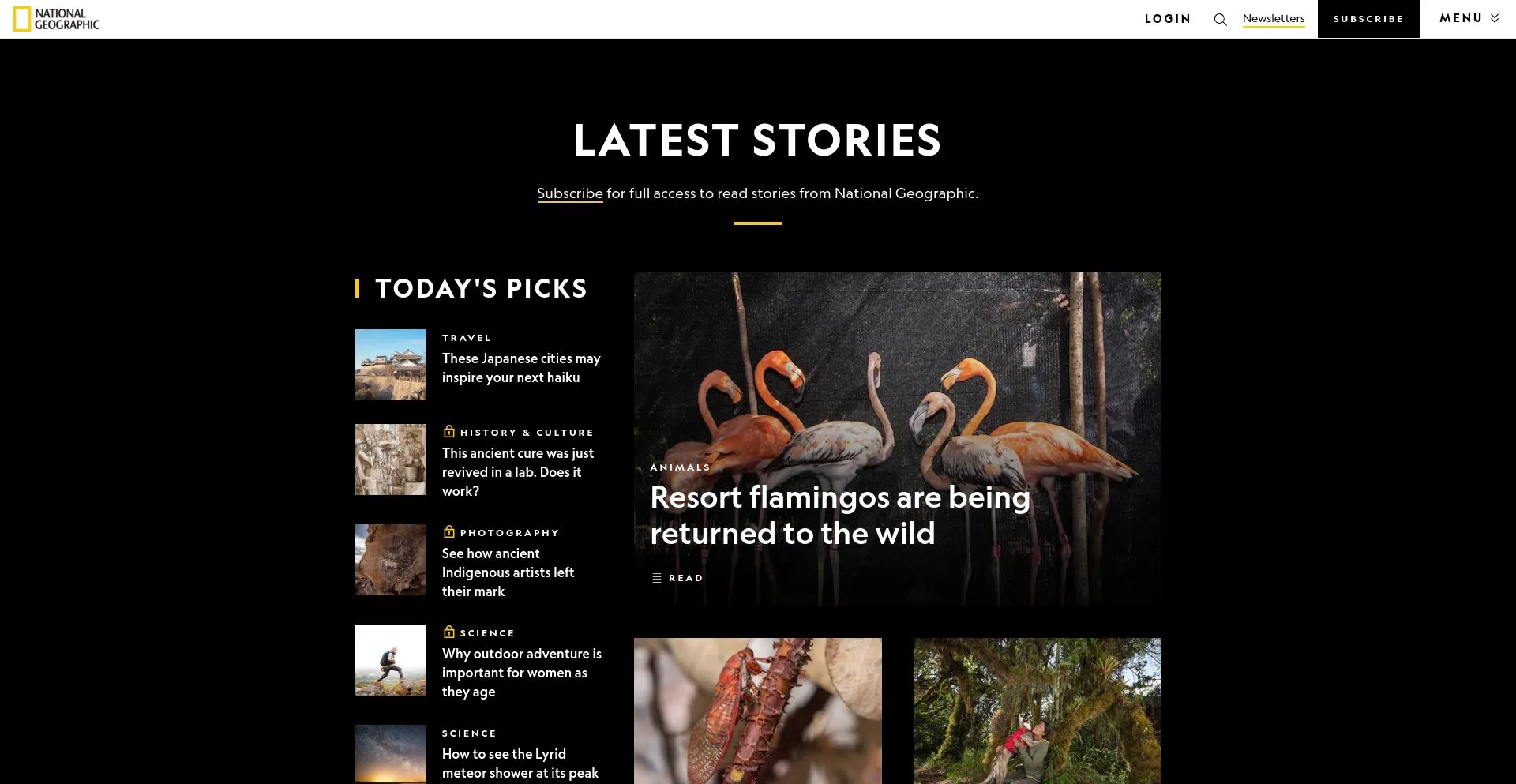 Screenshot of nationalgeographic.com homepage