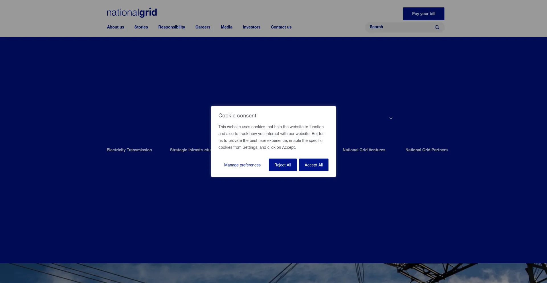 Screenshot of nationalgrid.com homepage