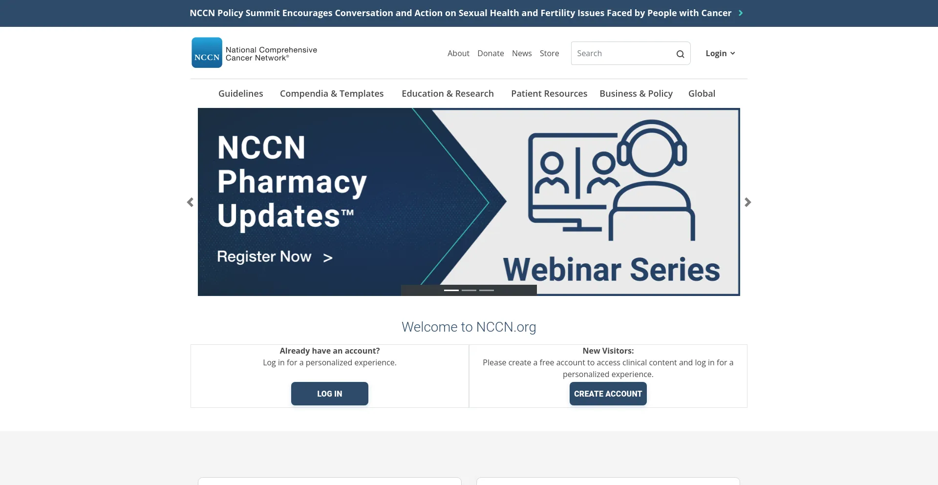 Screenshot of nccn.org homepage